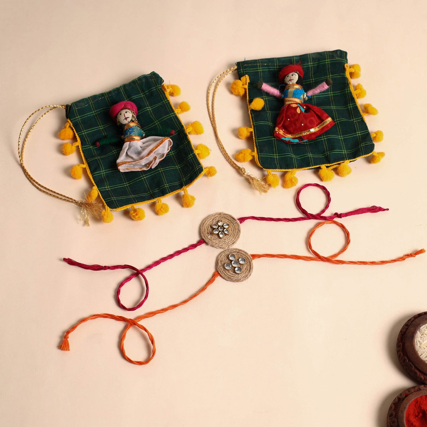 Handmade Stone Work Jute Rakhi (Set Of 2)