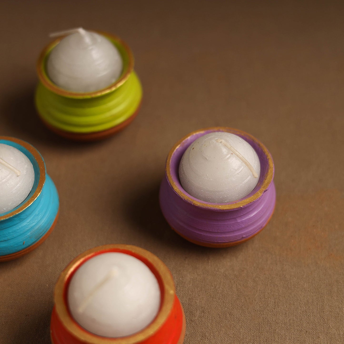 Handmade Terracotta Pot Handi Candle Holder (Set of 4)