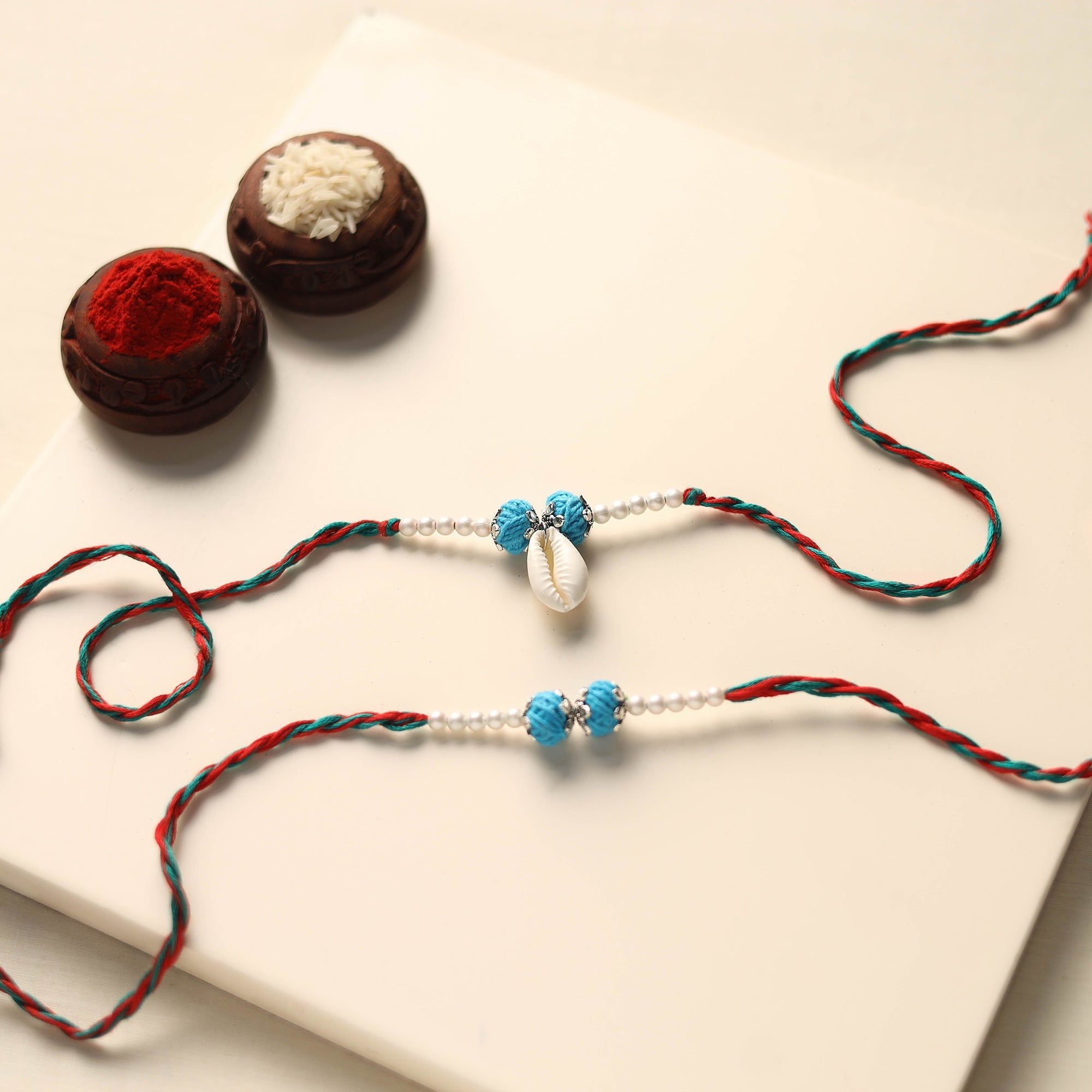 Handmade Shell & Bead Work Rakhi & Lumba Set 311
