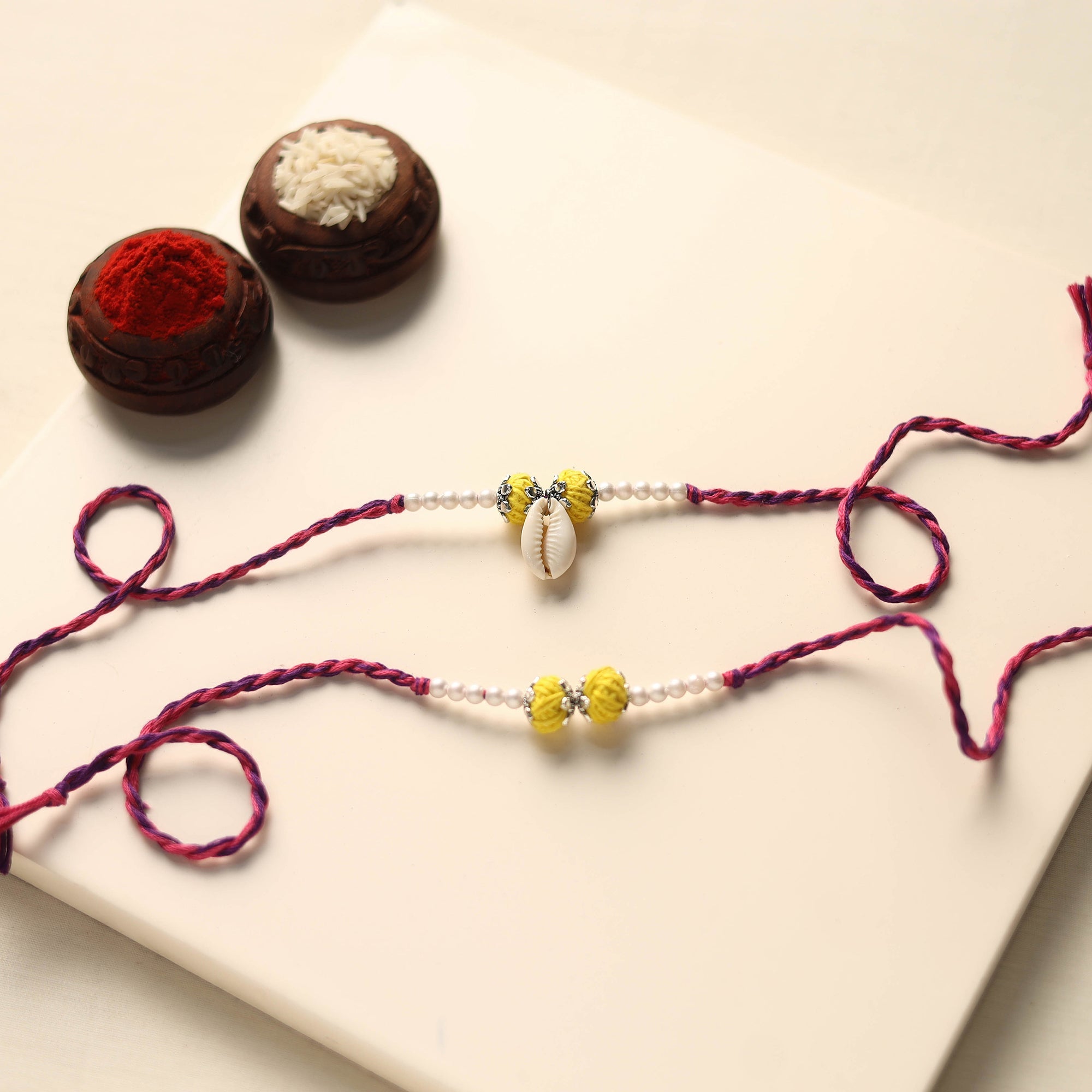 Handmade Shell & Bead Work Rakhi & Lumba Set 125