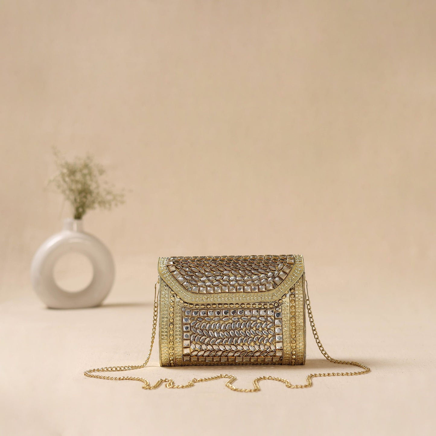 Handmade vintage metal mosaic stone clutch / sling bag 01