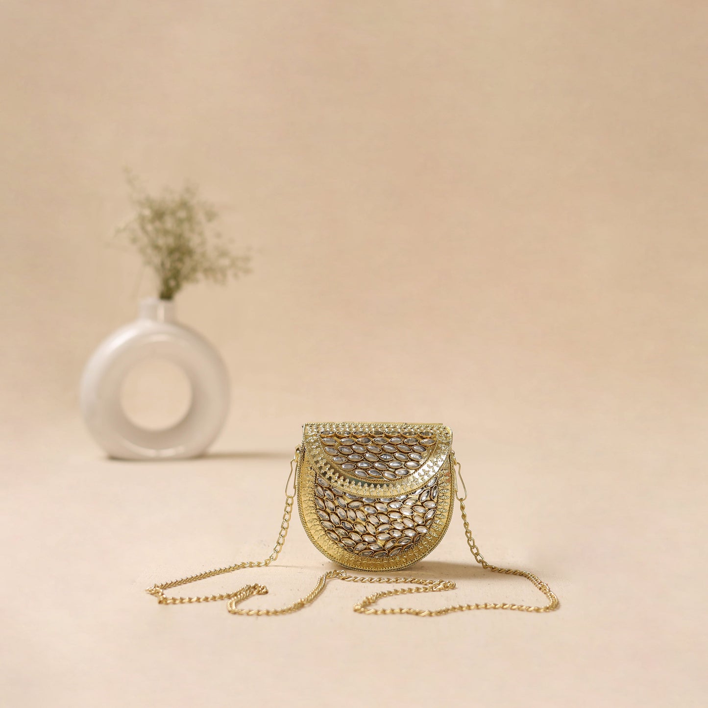 Handmade vintage metal mosaic stone clutch / sling bag 02