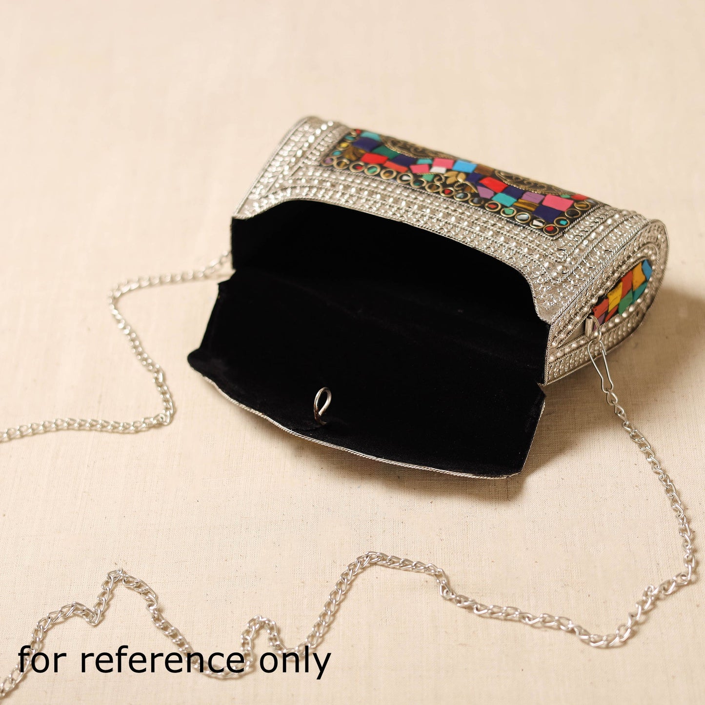 Handmade vintage metal mosaic stone clutch / sling bag 03