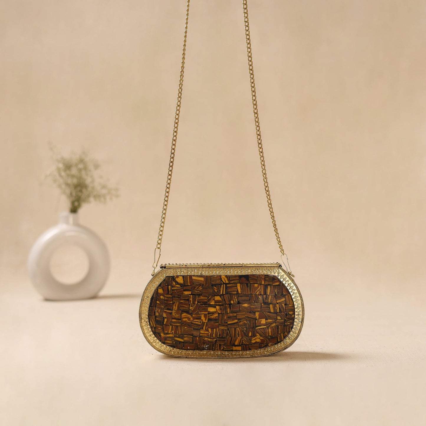 Handmade vintage metal mosaic stone clutch / sling bag 10