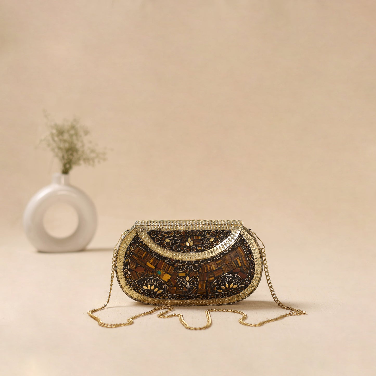 Handmade vintage metal mosaic stone clutch / sling bag 10
