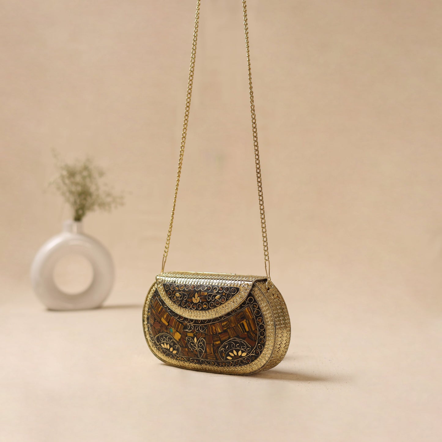 Handmade vintage metal mosaic stone clutch / sling bag 10