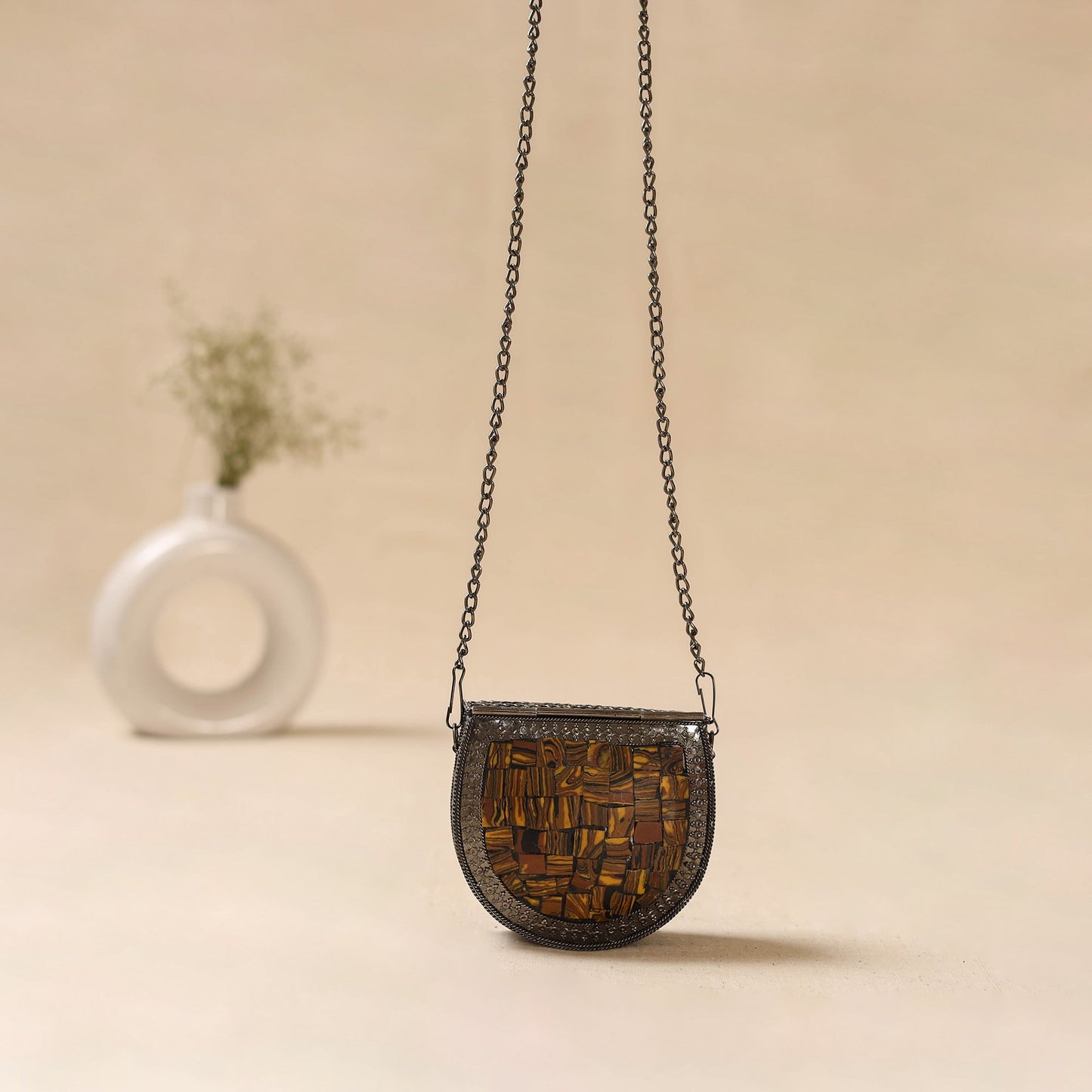 Handmade vintage metal mosaic stone clutch / sling bag 13