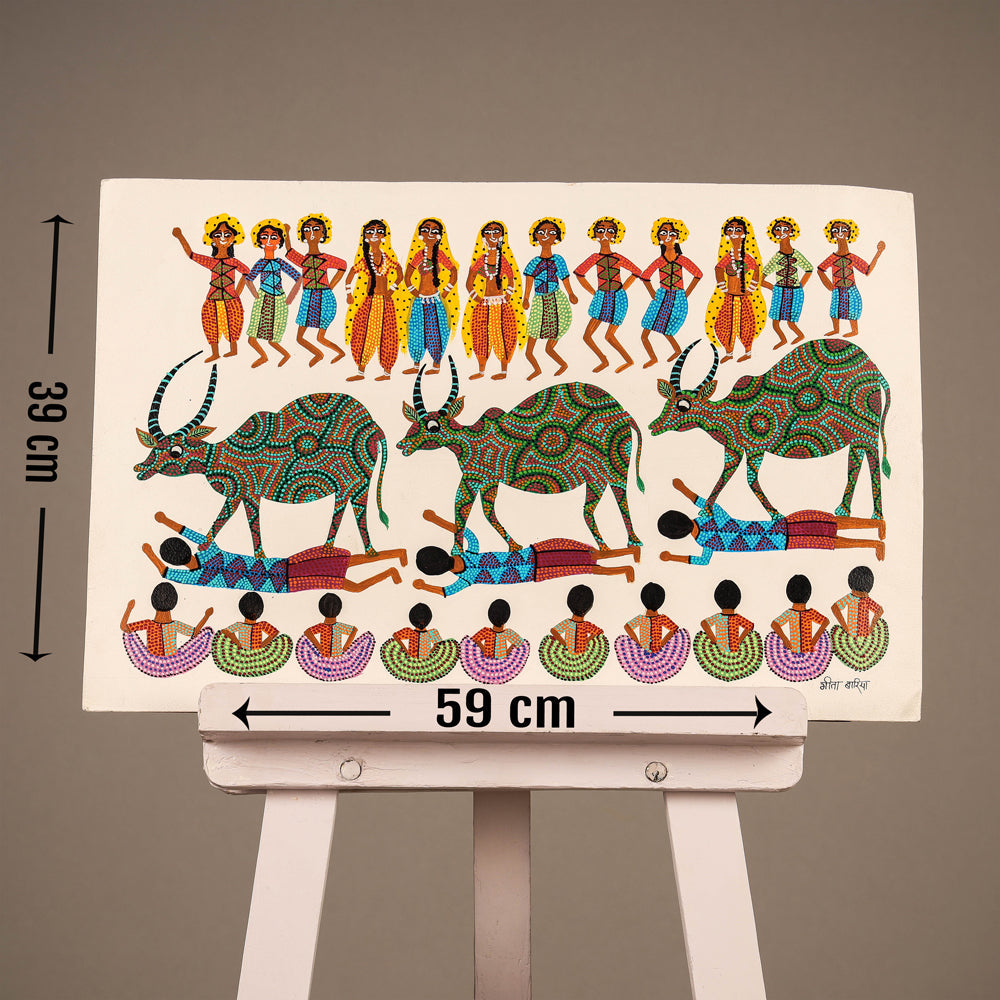 Handpainted Bhil Pithora Painting by Geeta Bariya