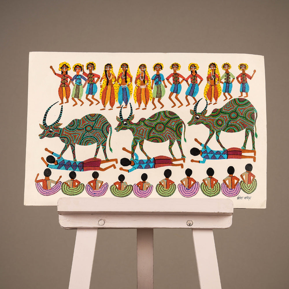 Handpainted Bhil Pithora Painting by Geeta Bariya