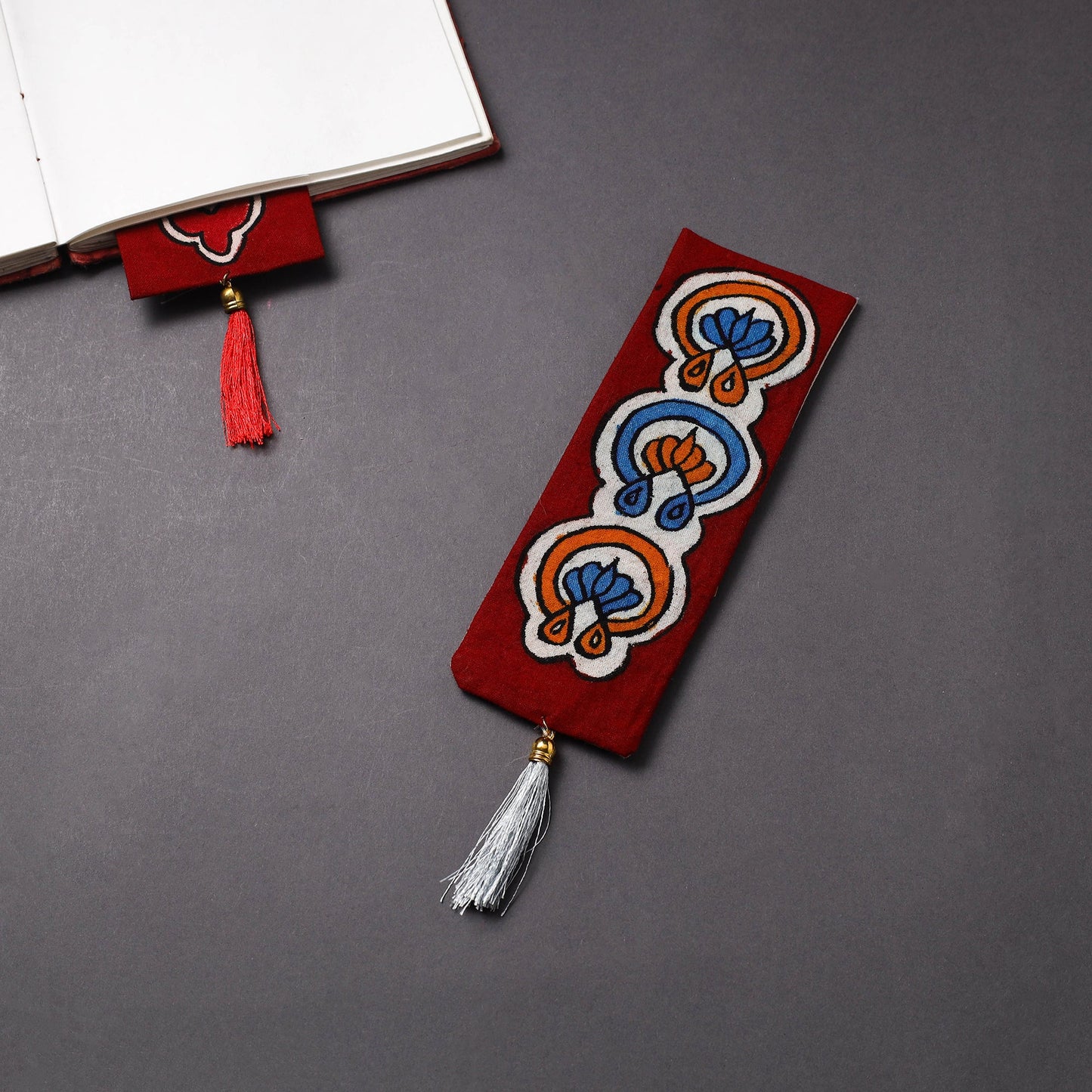 Handpainted fabric bookmark with tassel 03 - handcrafted