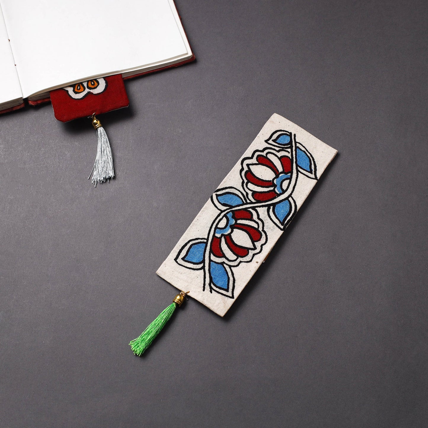 Handpainted fabric bookmark with tassel 24 - handcrafted