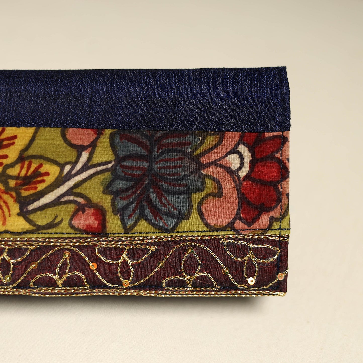 Handpainted kalamkari natural dyed ghicha silk clutch