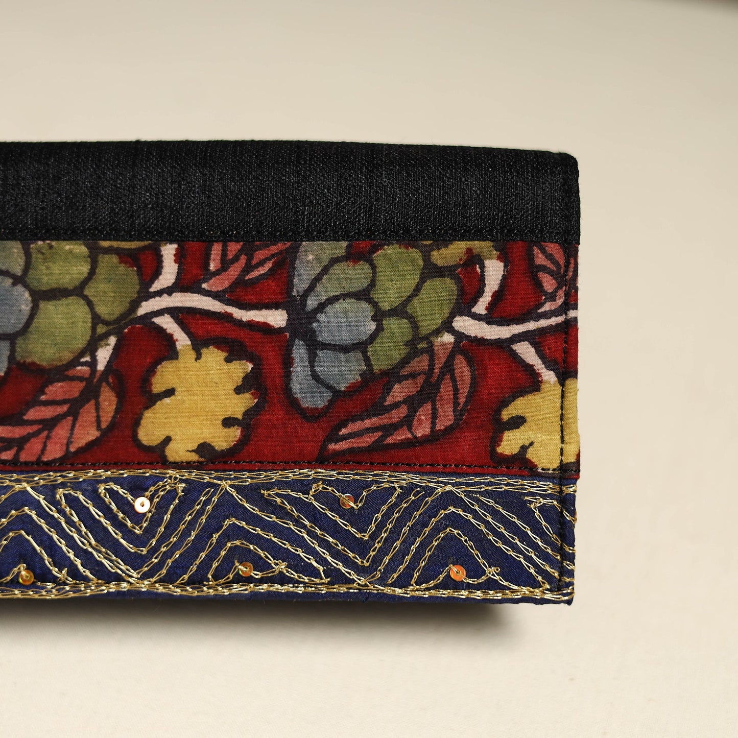 Handpainted kalamkari natural dyed ghicha silk clutch