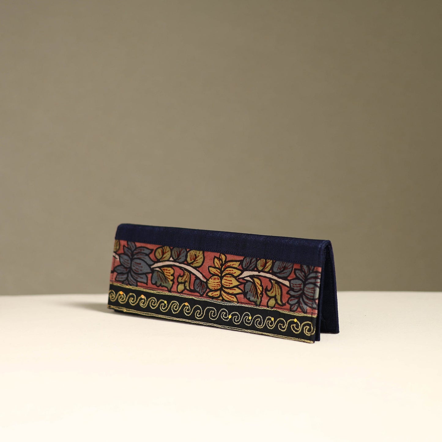 Handpainted kalamkari natural dyed ghicha silk clutch