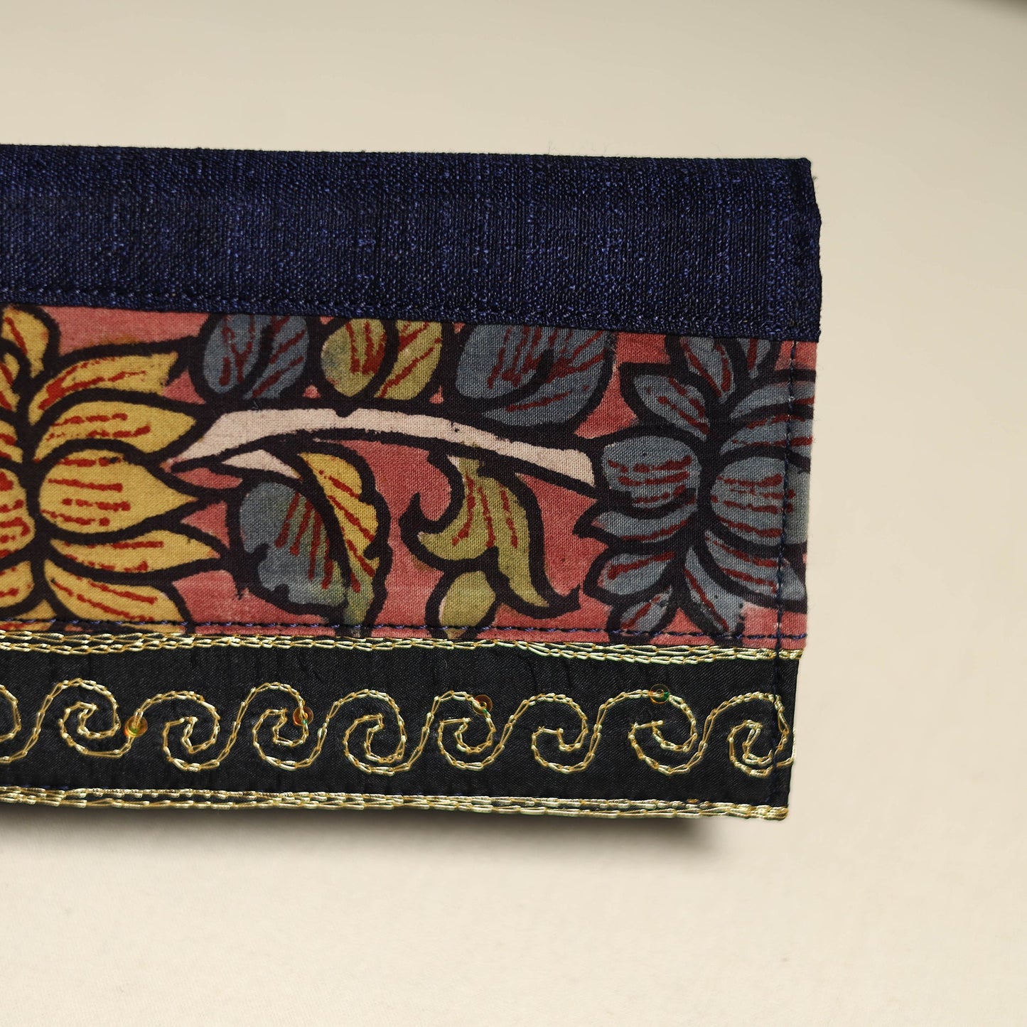 Handpainted kalamkari natural dyed ghicha silk clutch