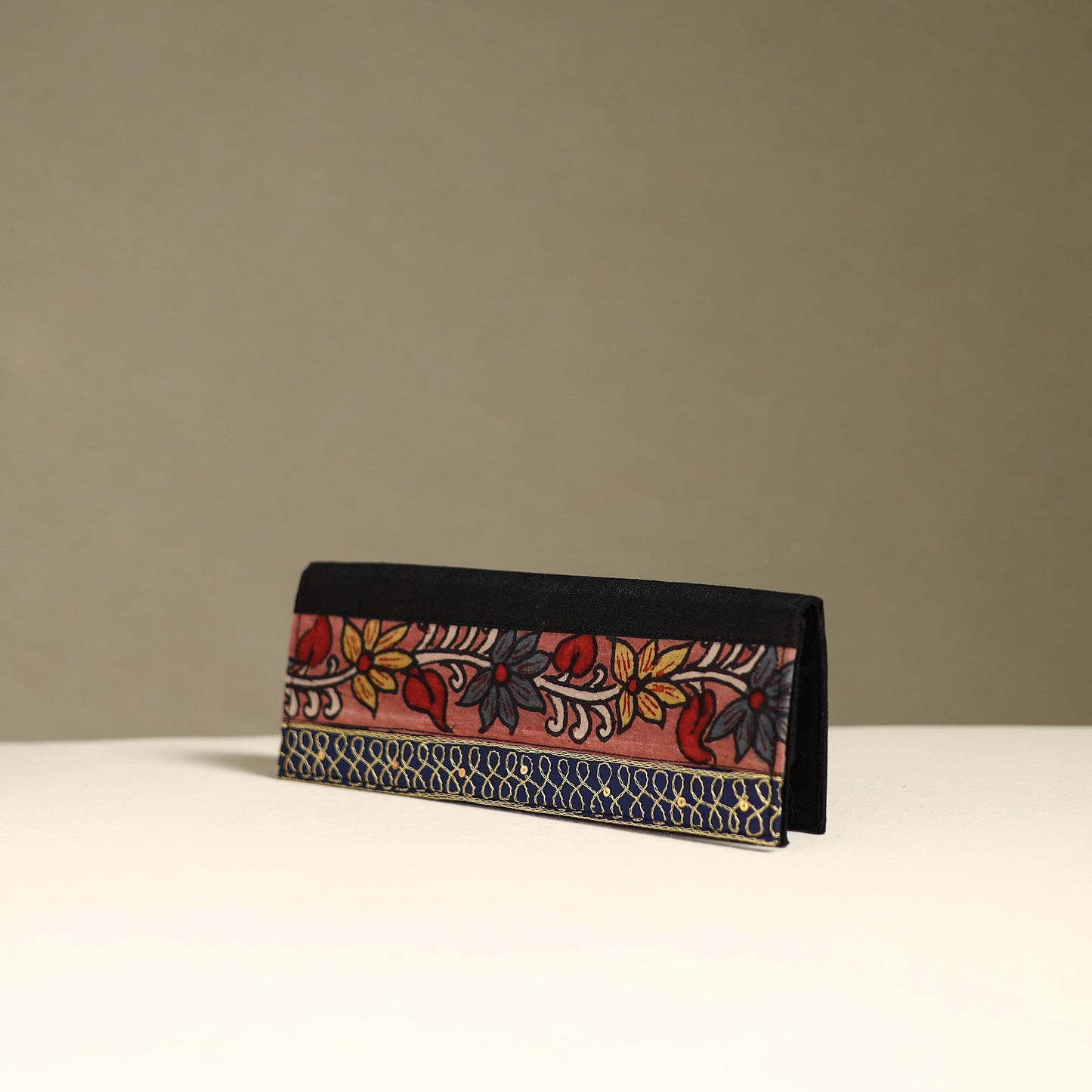 Handpainted kalamkari natural dyed ghicha silk clutch
