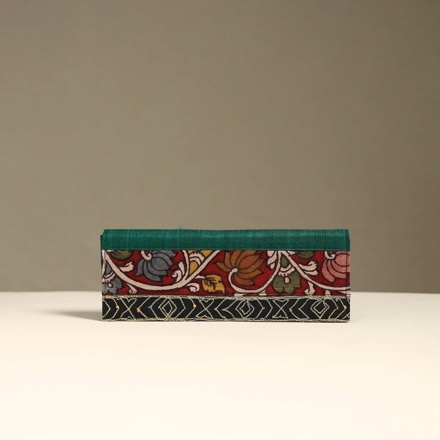 Handpainted kalamkari natural dyed ghicha silk clutch