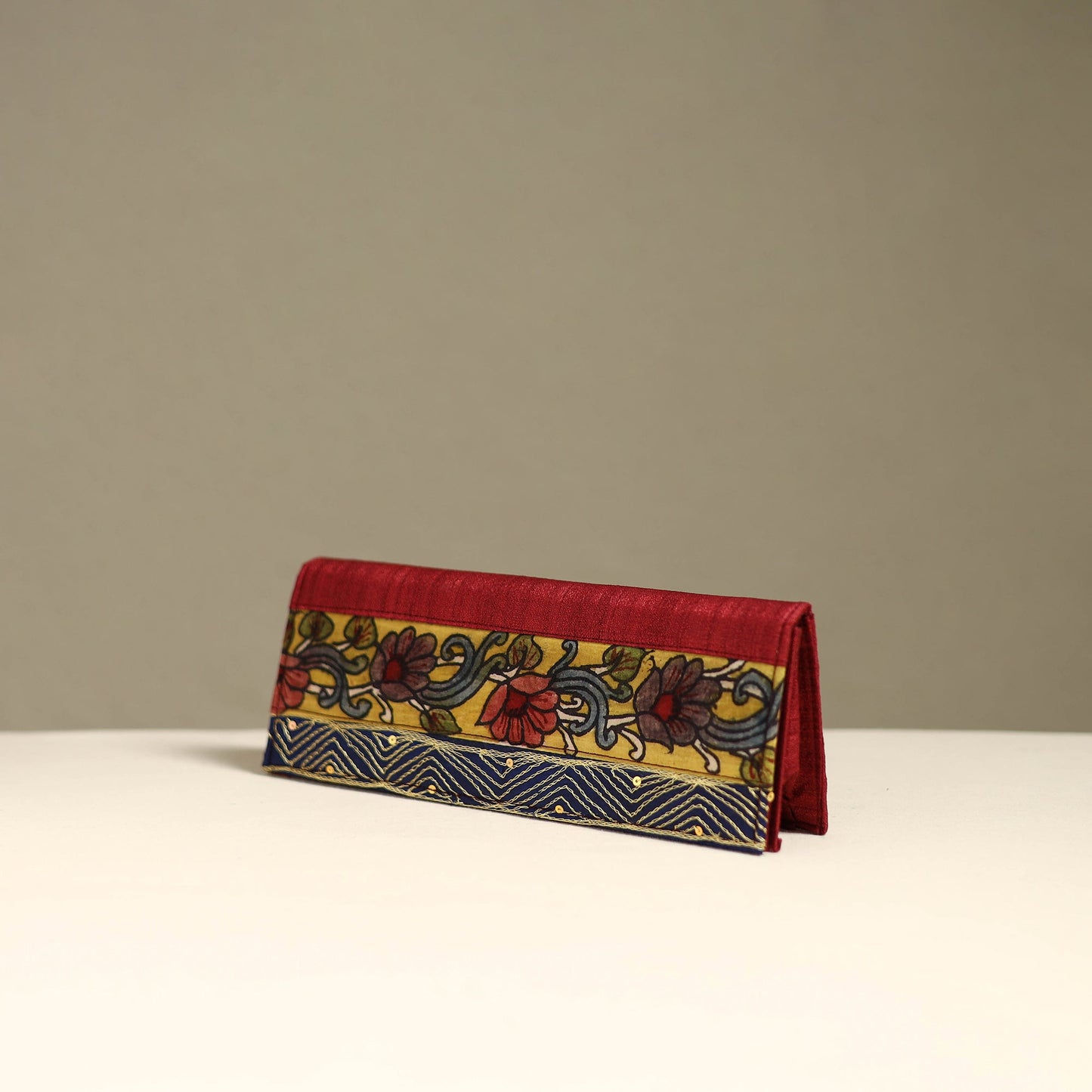 Handpainted kalamkari natural dyed ghicha silk clutch