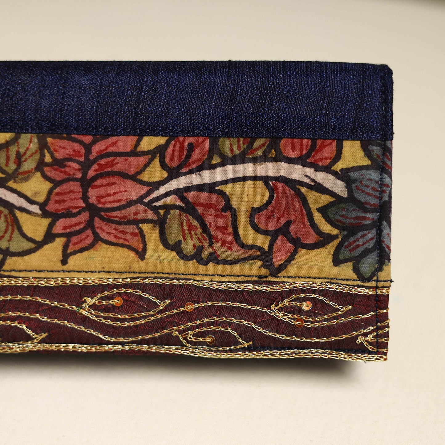 Handpainted kalamkari natural dyed ghicha silk clutch