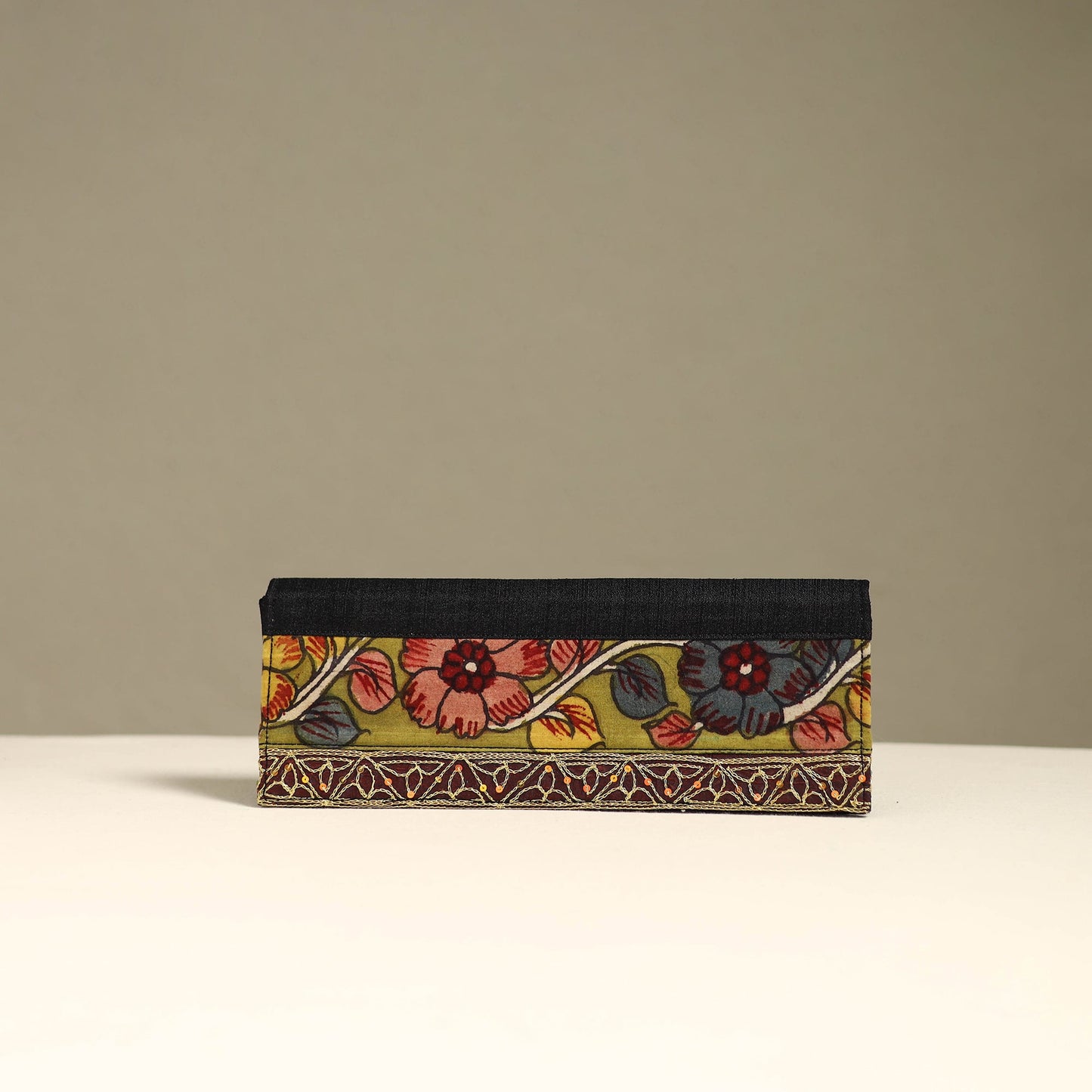 Handpainted kalamkari natural dyed ghicha silk clutch