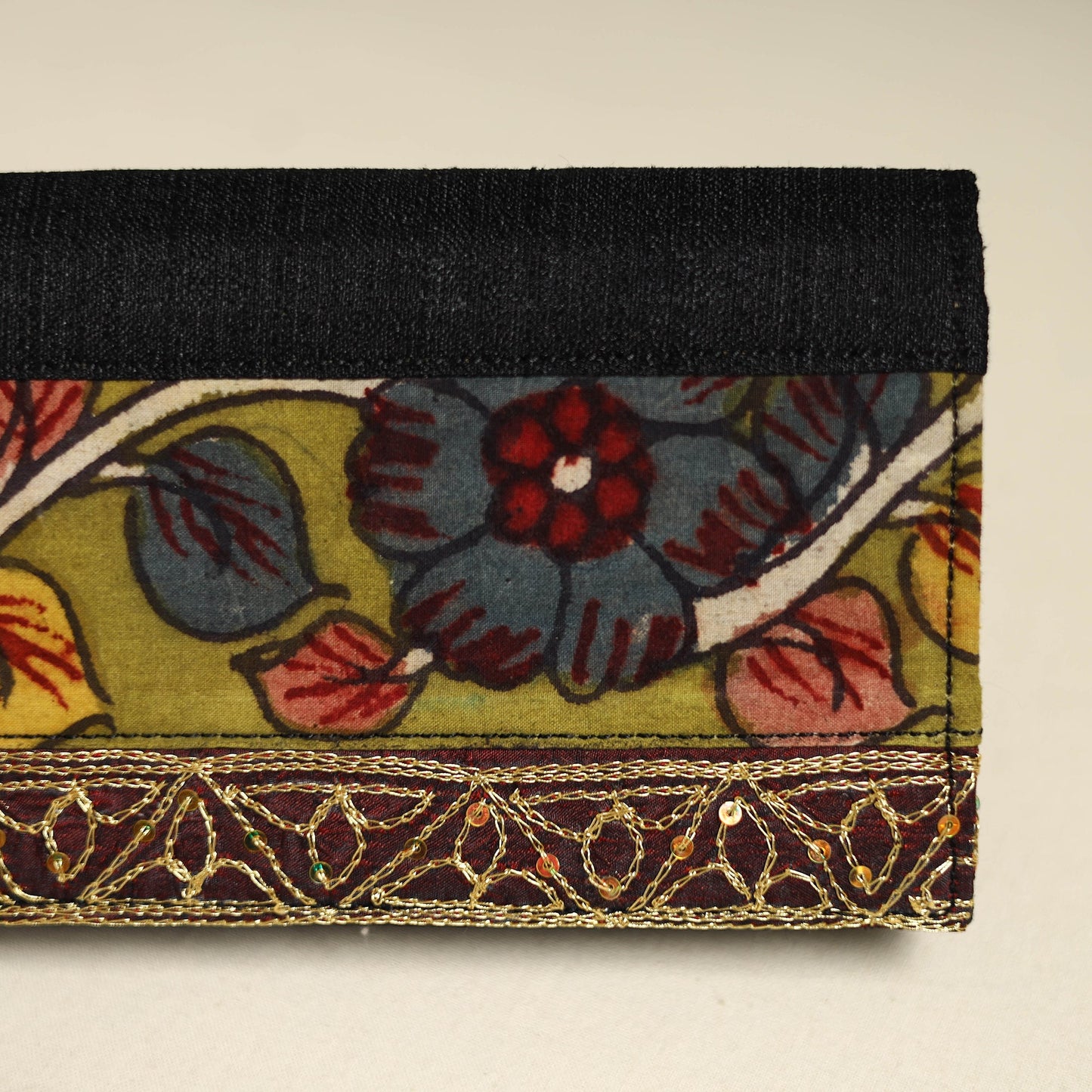 Handpainted kalamkari natural dyed ghicha silk clutch