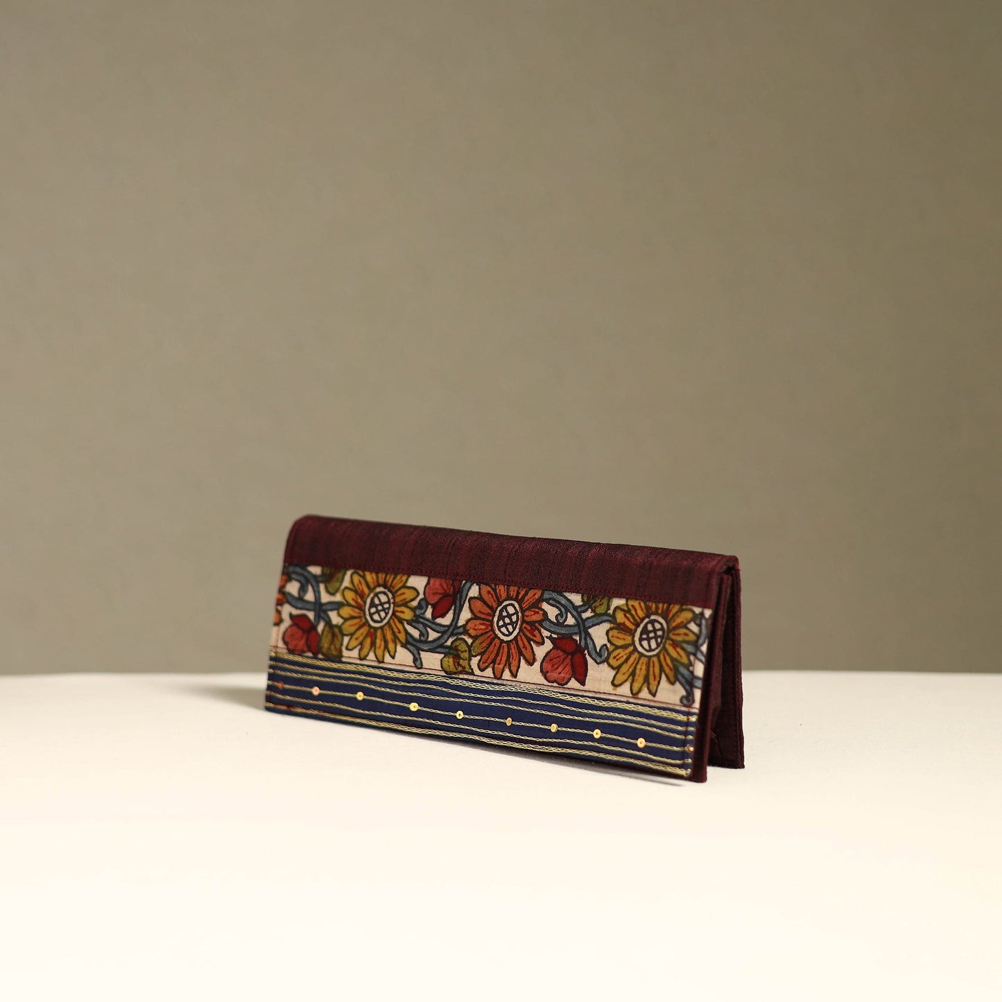 Handpainted kalamkari natural dyed ghicha silk clutch