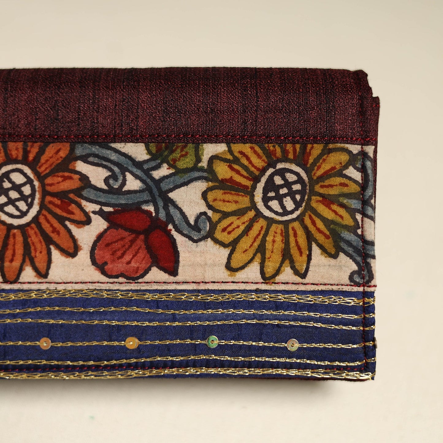 Handpainted kalamkari natural dyed ghicha silk clutch