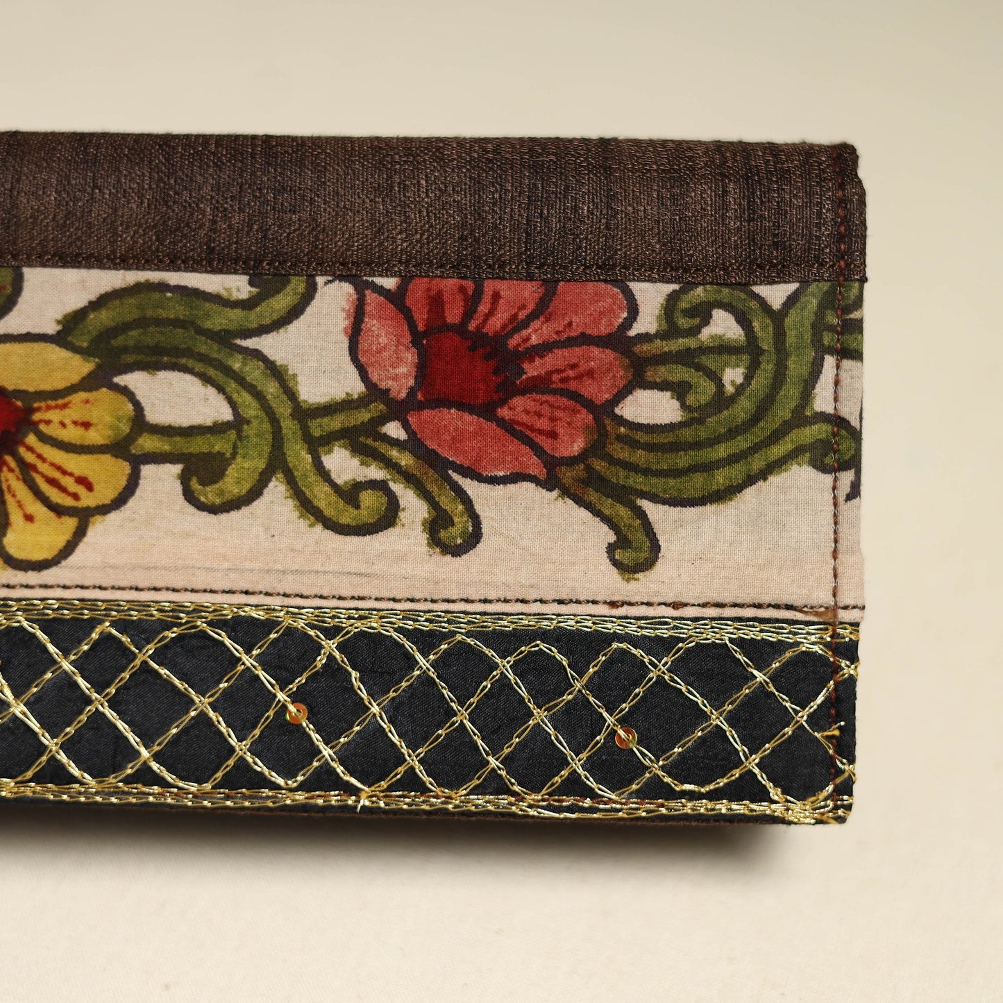Handpainted kalamkari natural dyed ghicha silk clutch