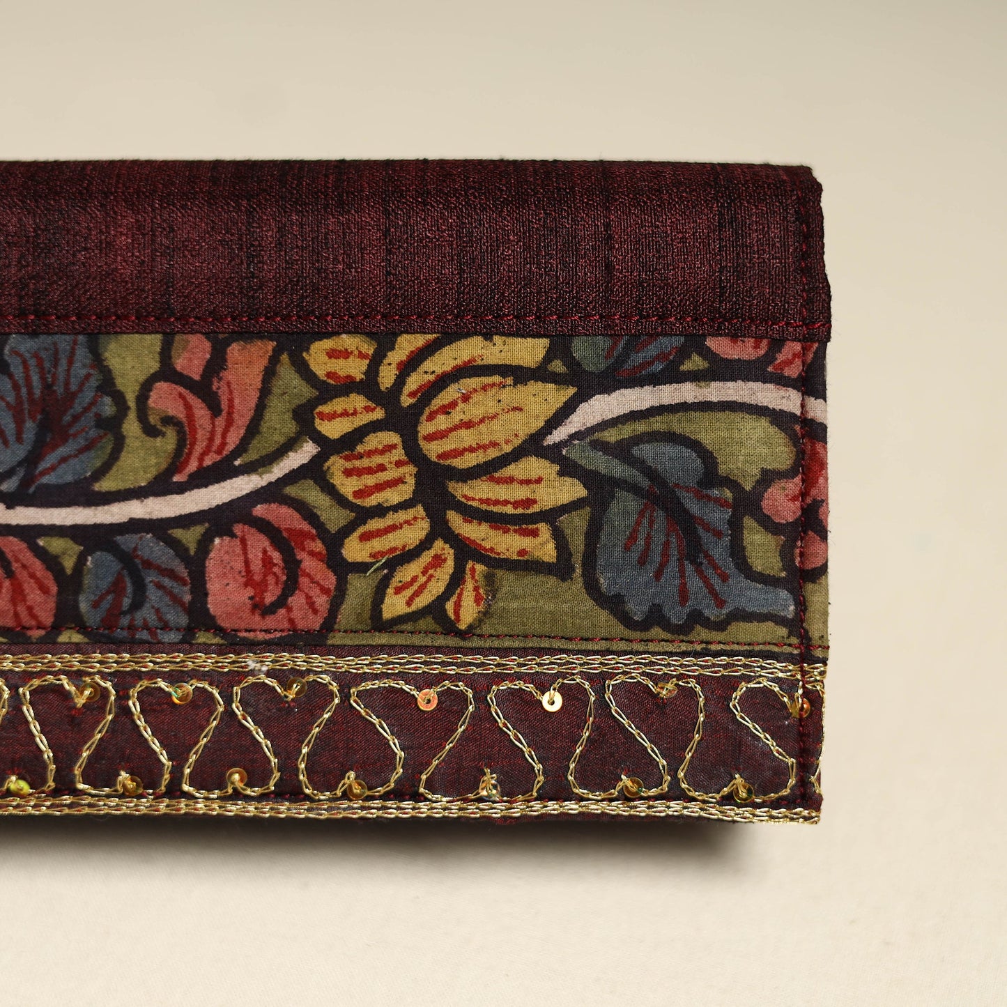 Handpainted kalamkari natural dyed ghicha silk clutch