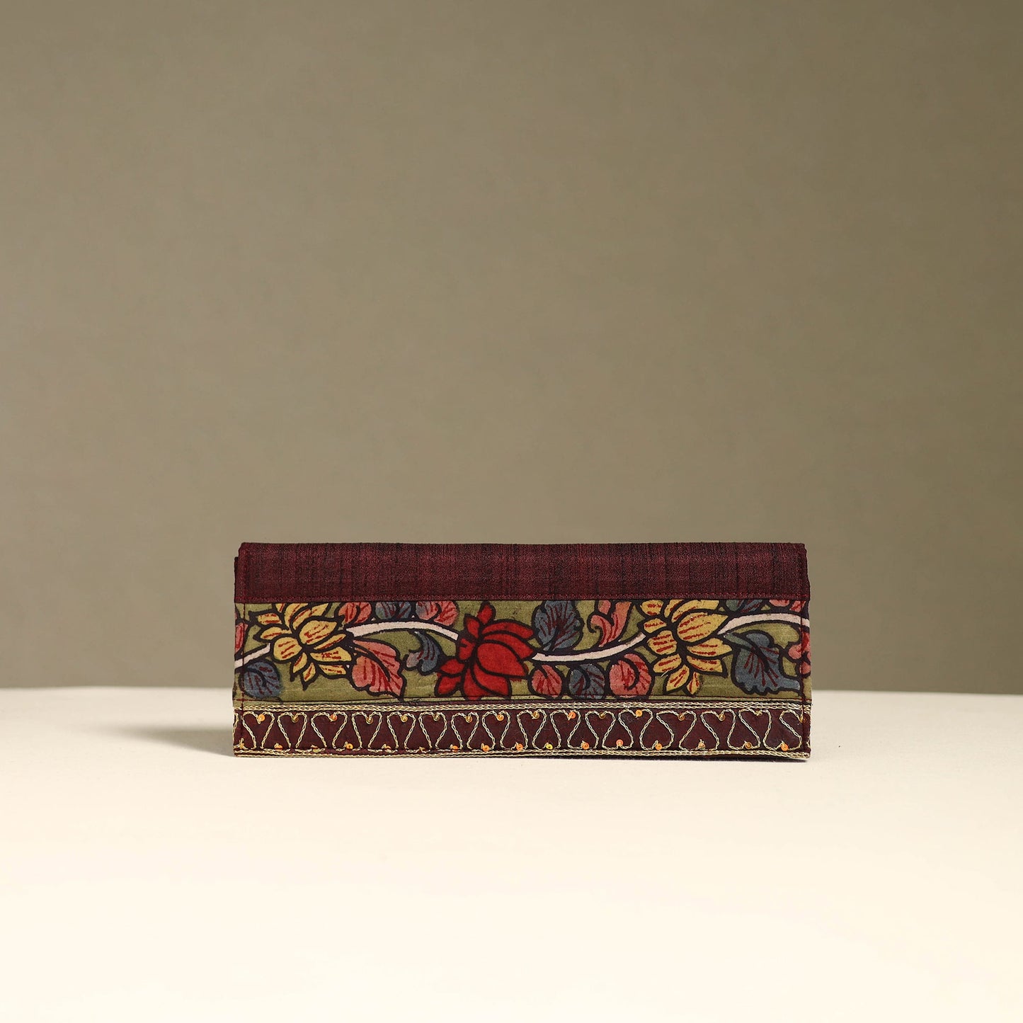 Handpainted kalamkari natural dyed ghicha silk clutch