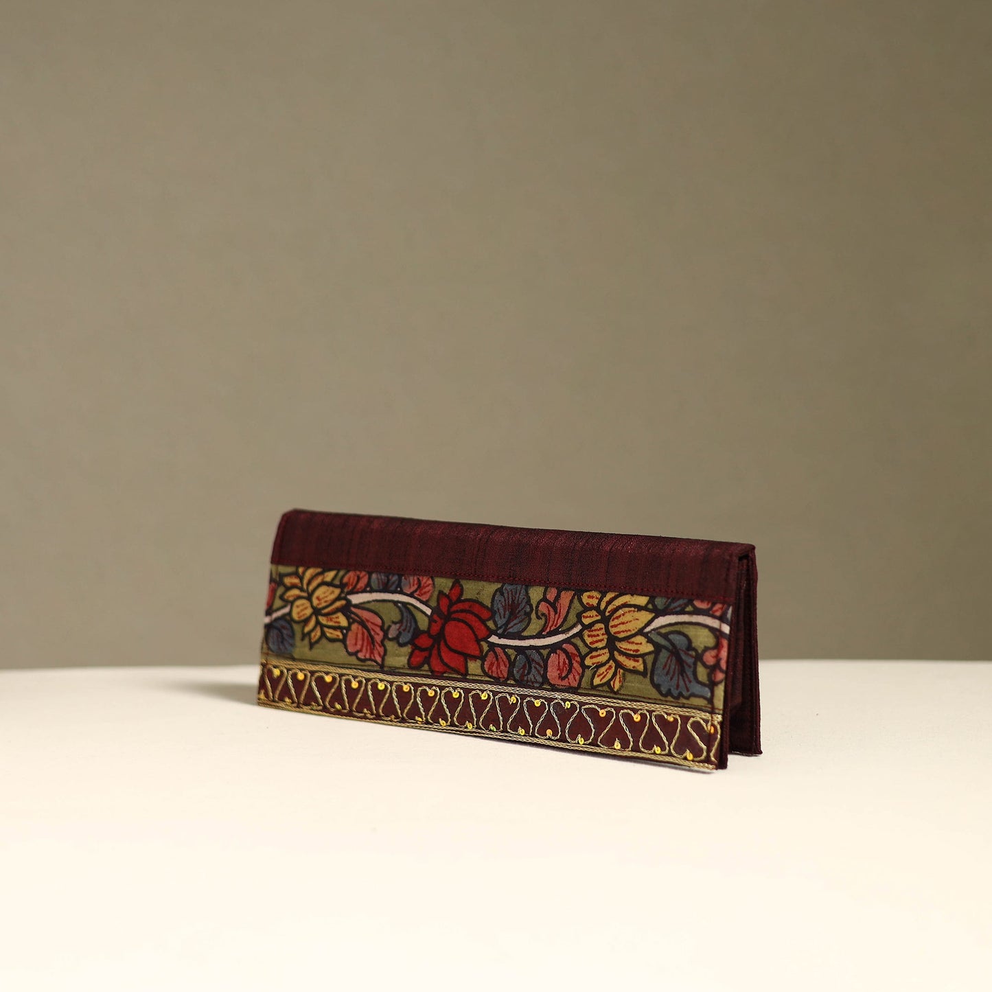 Handpainted kalamkari natural dyed ghicha silk clutch
