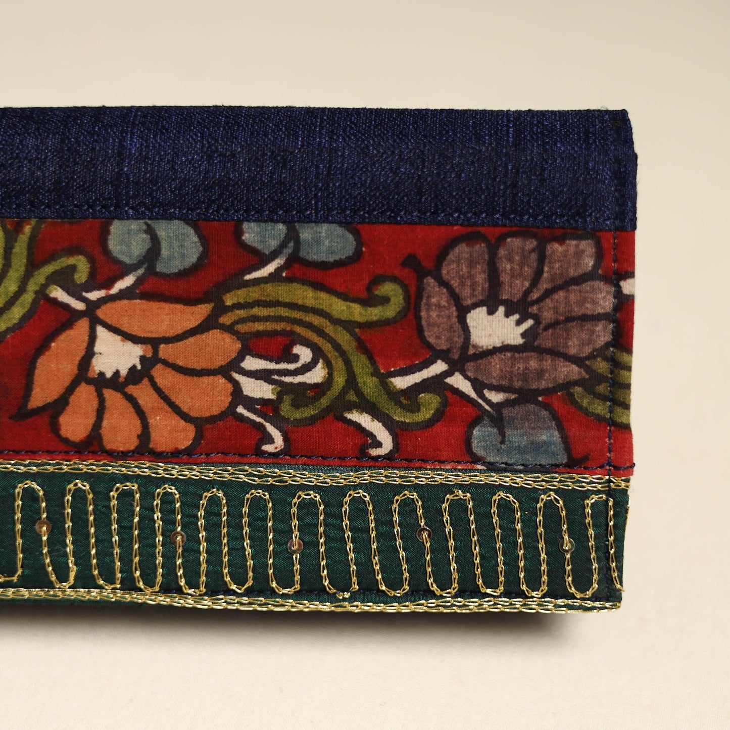 Handpainted kalamkari natural dyed ghicha silk clutch