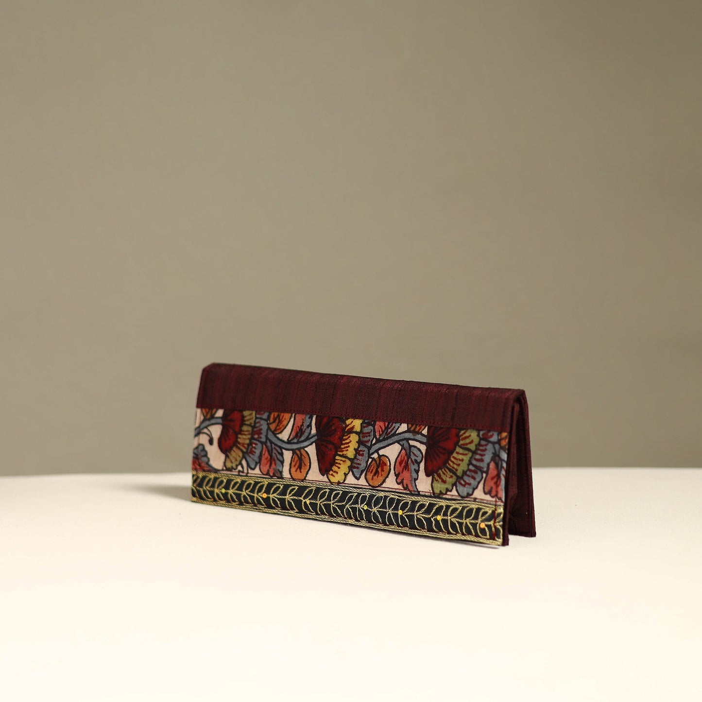 Handpainted kalamkari natural dyed ghicha silk clutch
