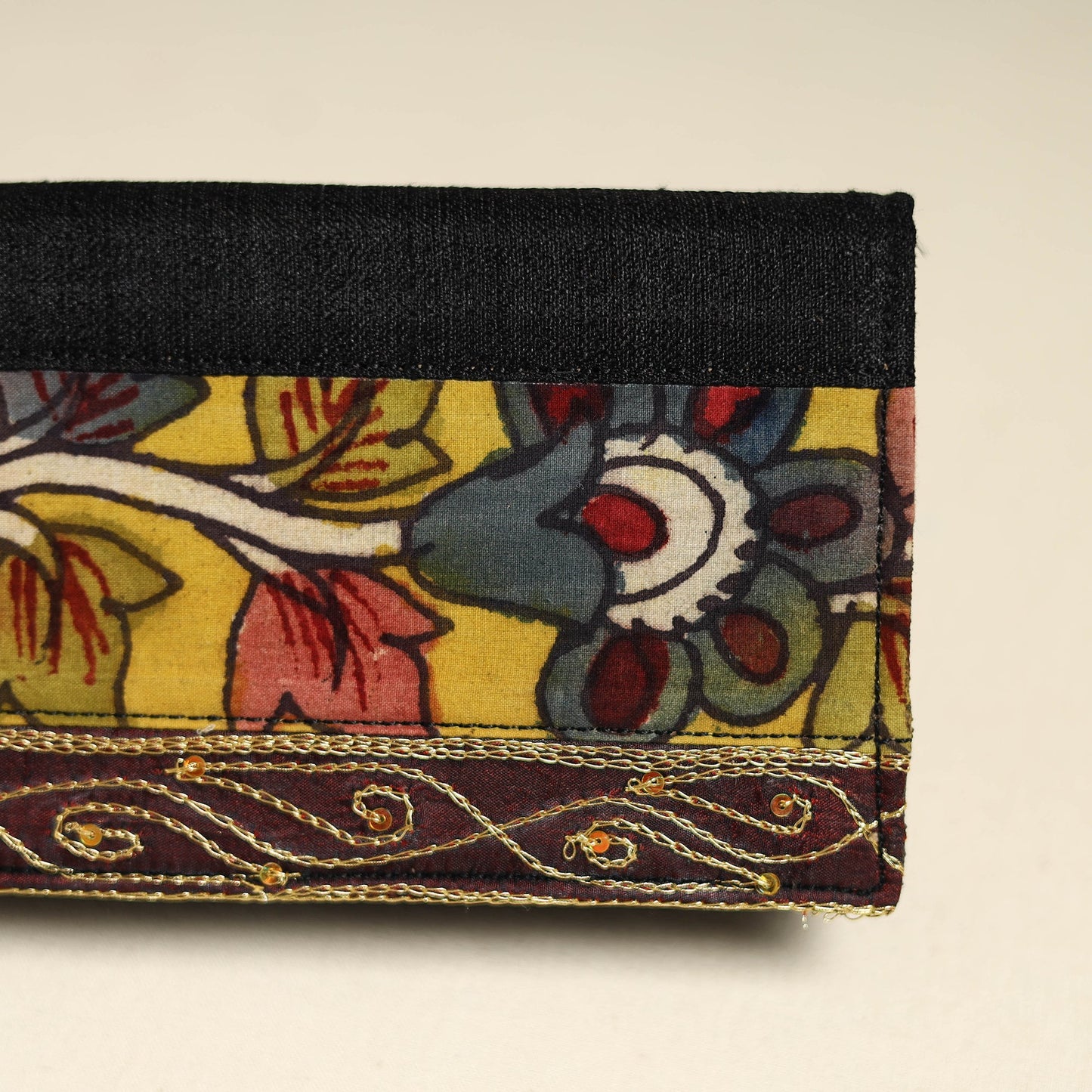 Handpainted kalamkari natural dyed ghicha silk clutch