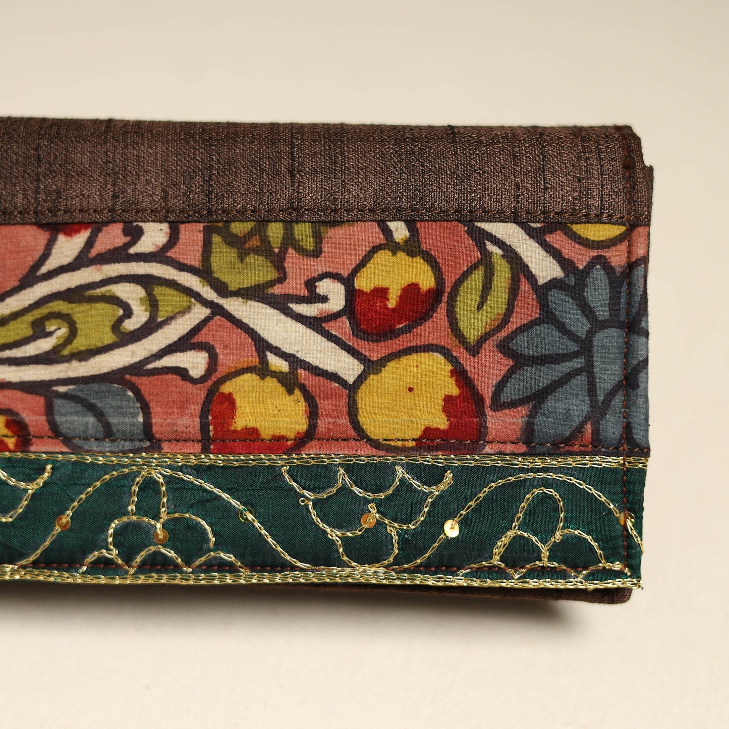 Handpainted kalamkari natural dyed ghicha silk clutch