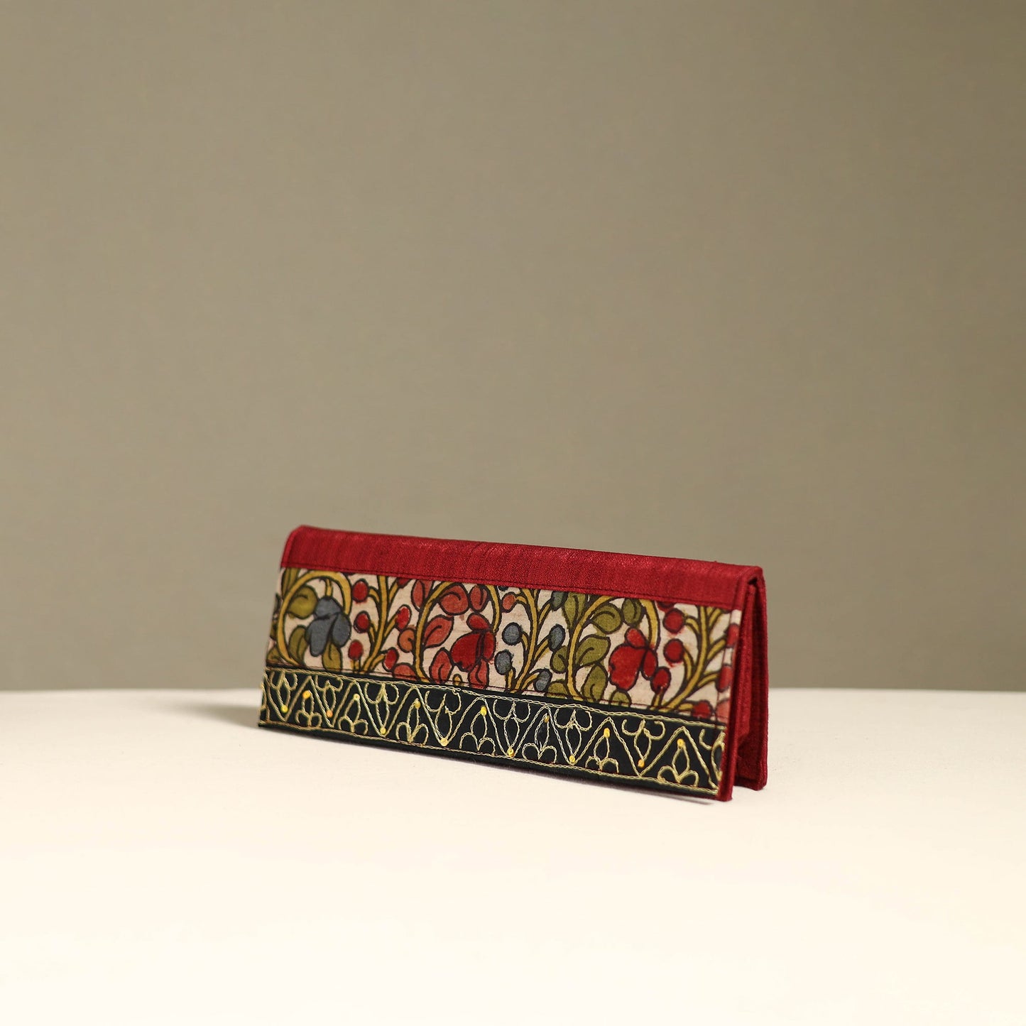 Handpainted kalamkari natural dyed ghicha silk clutch