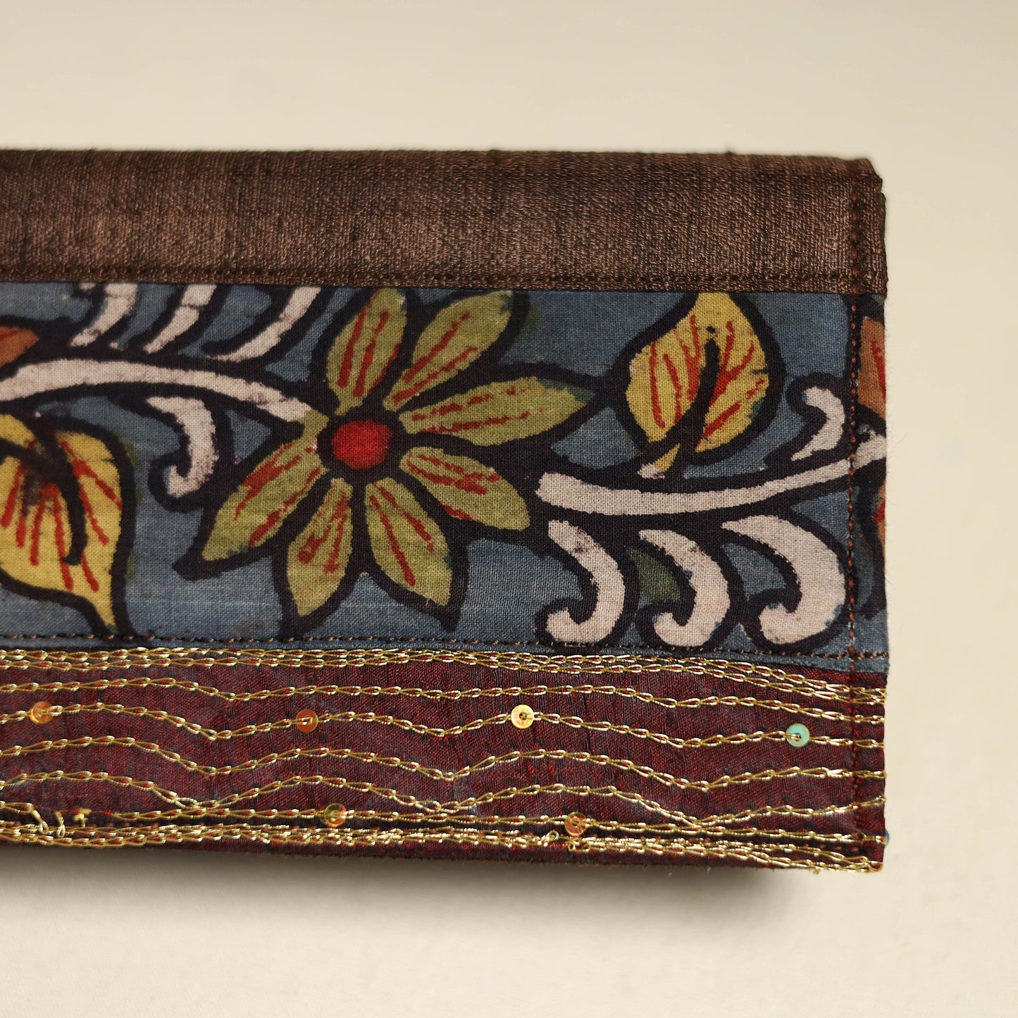 Handpainted kalamkari natural dyed ghicha silk clutch