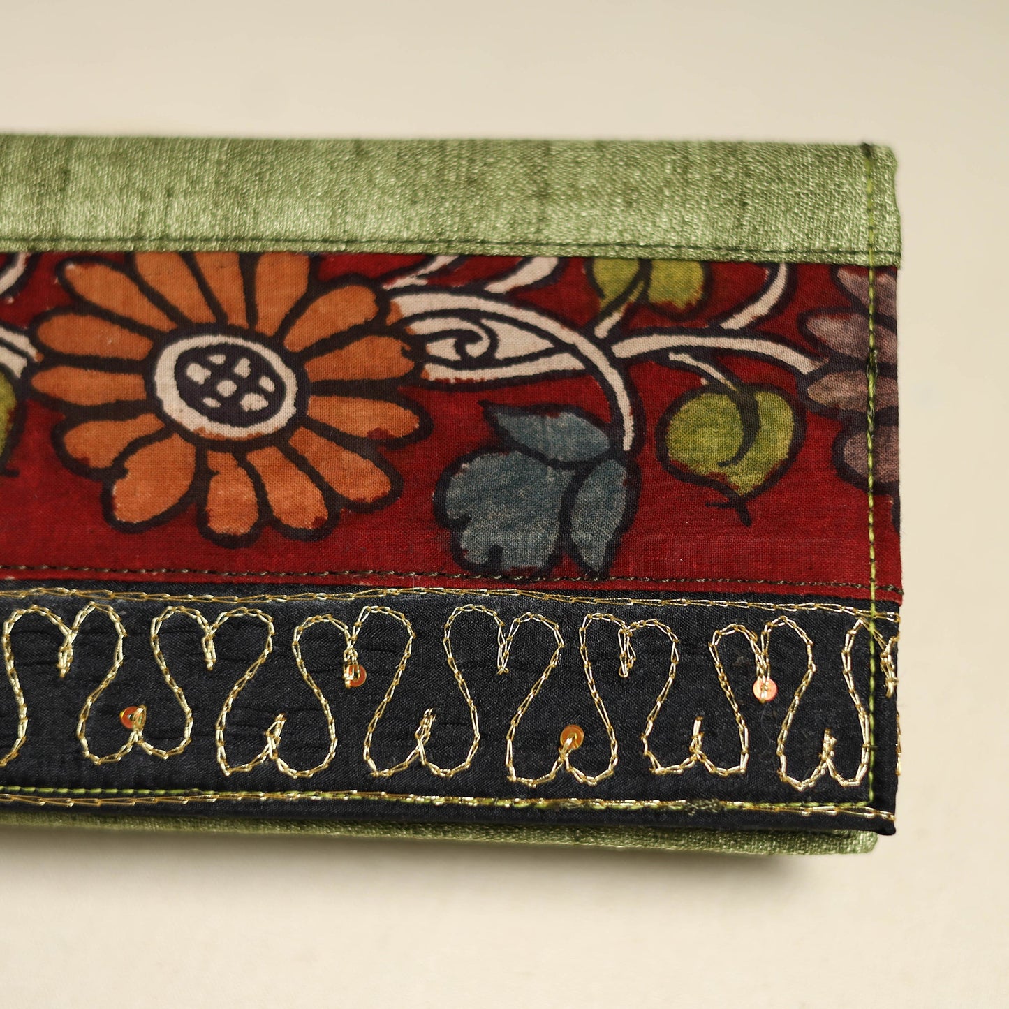 Handpainted kalamkari natural dyed ghicha silk clutch