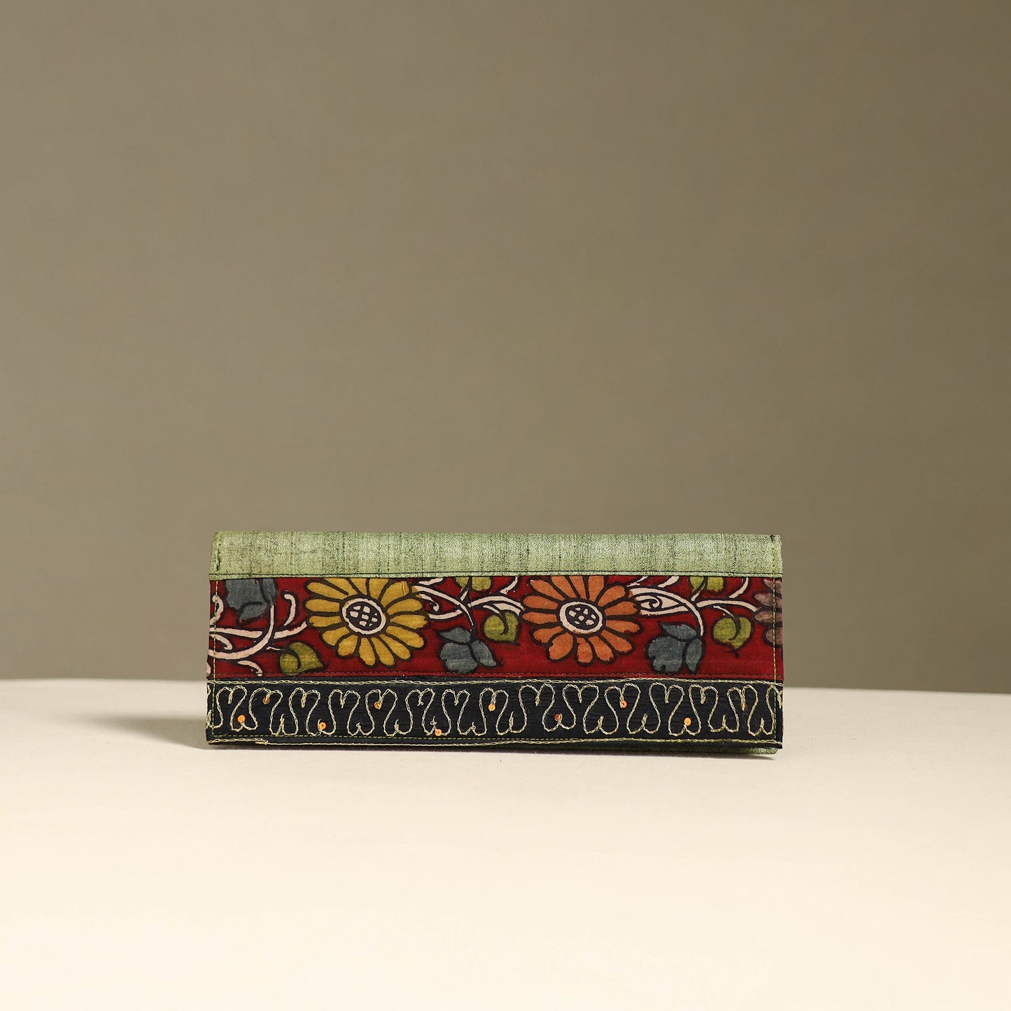 Handpainted kalamkari natural dyed ghicha silk clutch