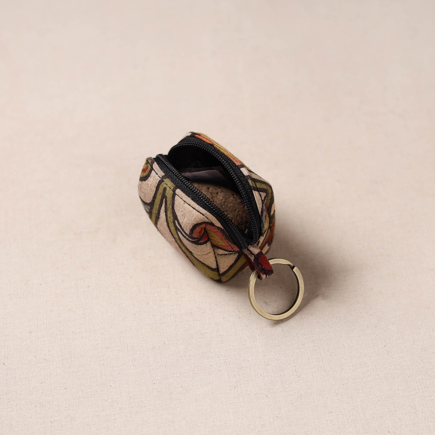 Handpainted kalamkari natural dyed keychain pouch 02