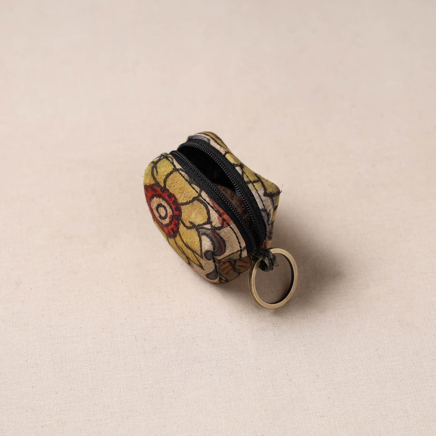 Handpainted kalamkari natural dyed keychain pouch 03