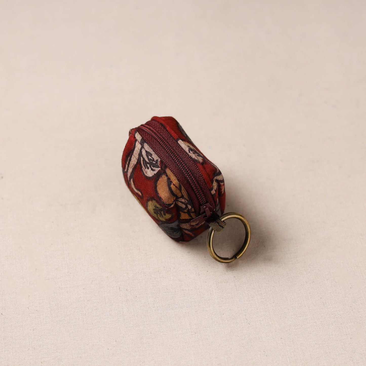 Handpainted kalamkari natural dyed keychain pouch 05