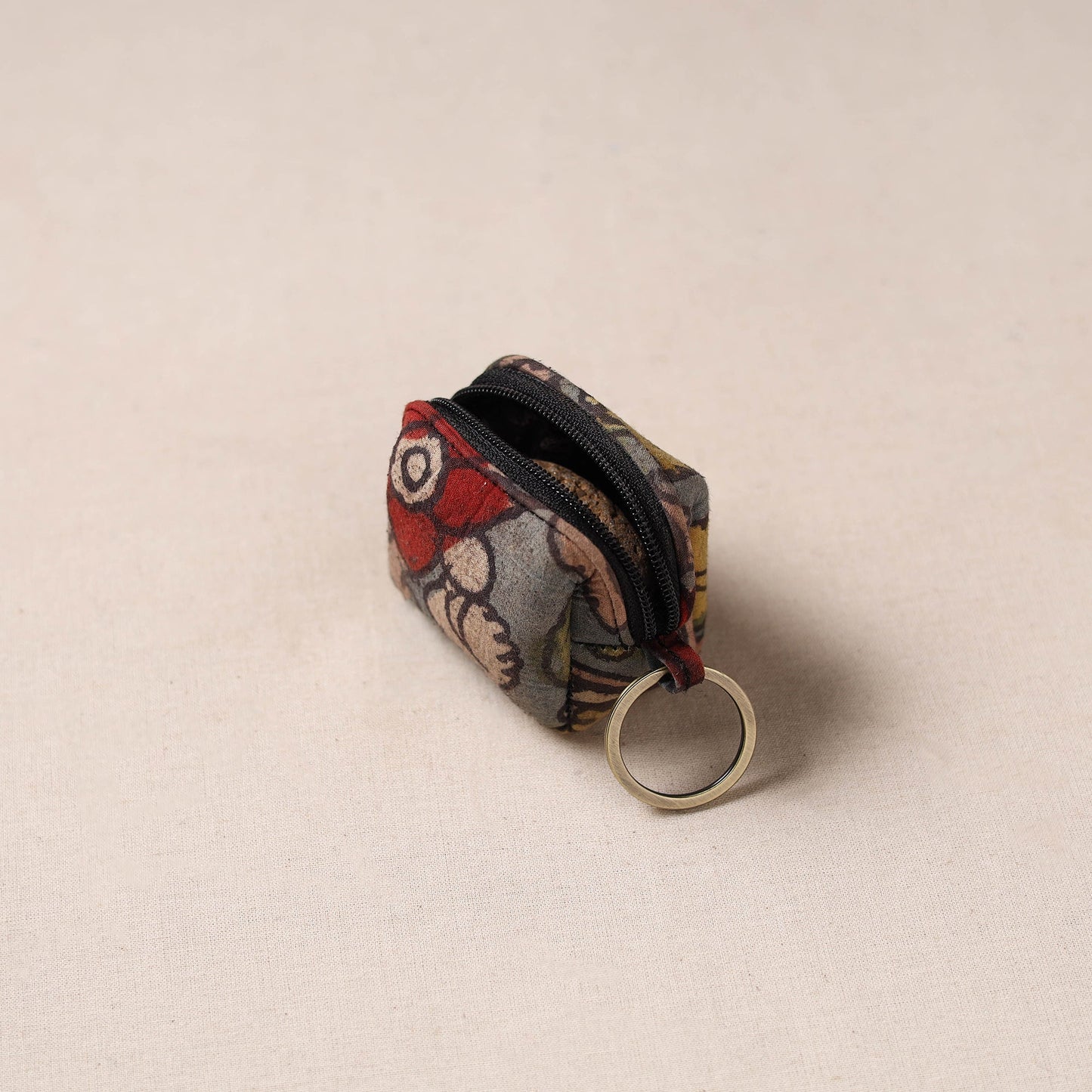 Handpainted kalamkari natural dyed keychain pouch 06