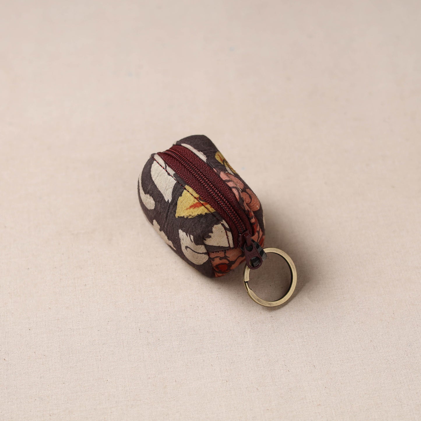 Handpainted kalamkari natural dyed keychain pouch 07