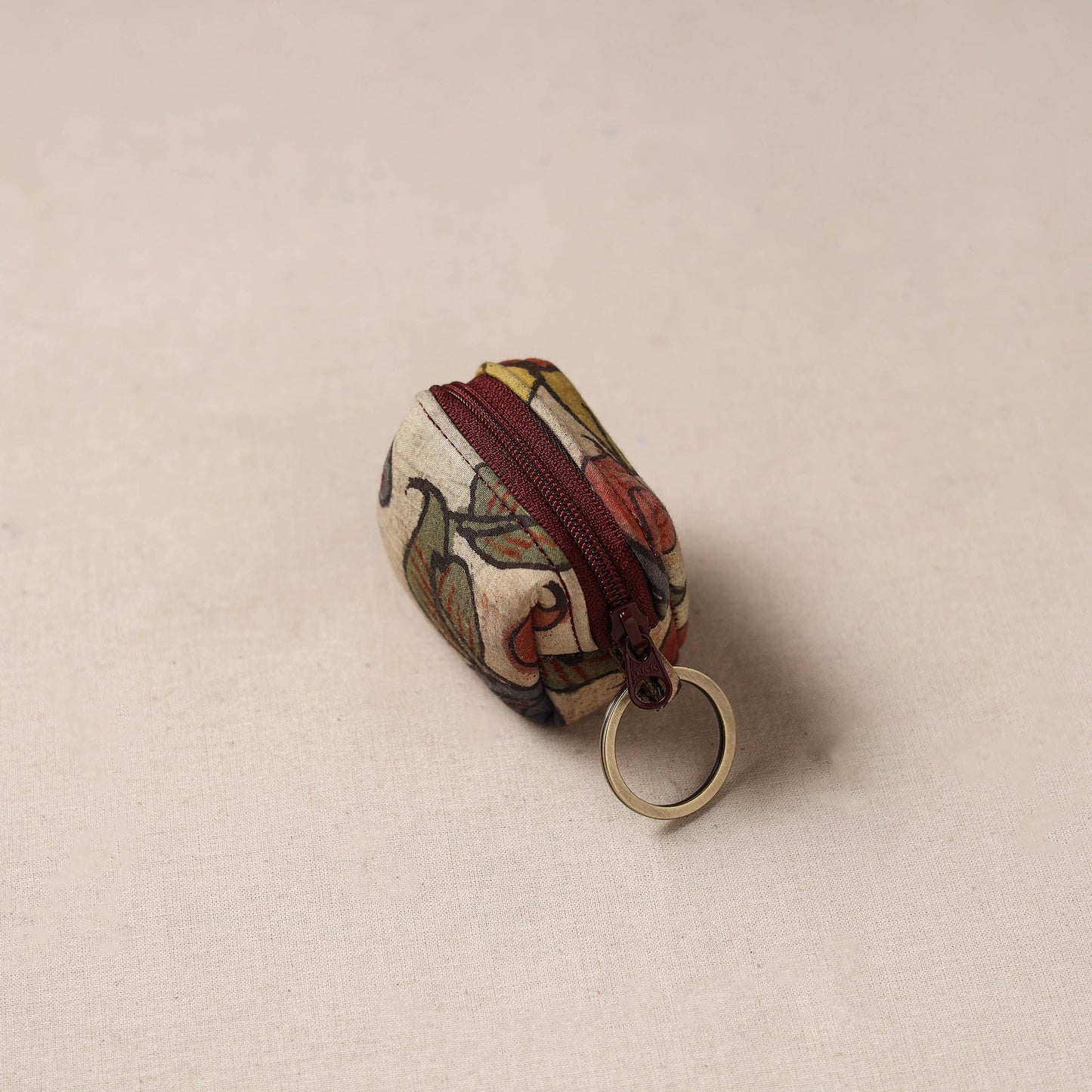 Handpainted kalamkari natural dyed keychain pouch 09