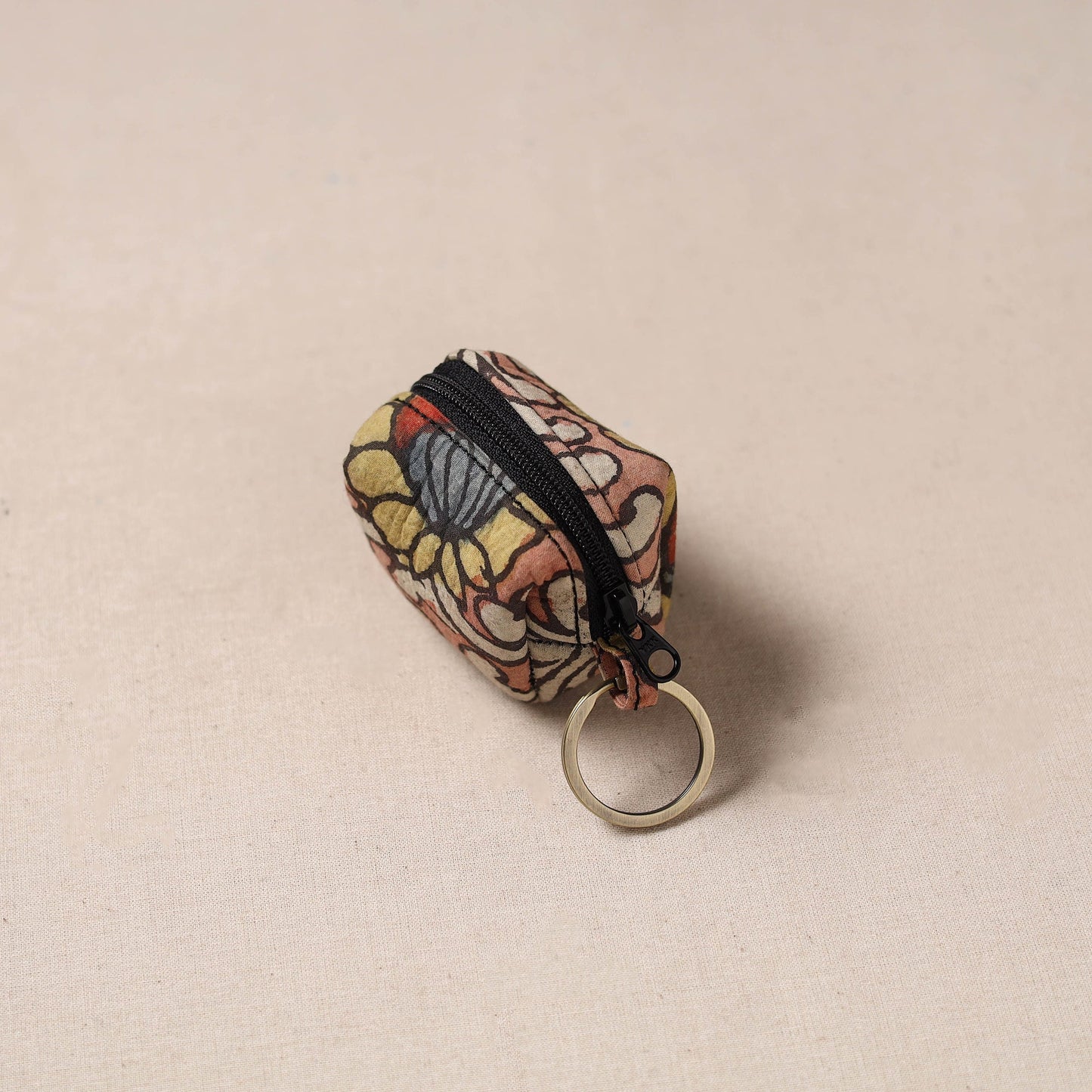 Handpainted kalamkari natural dyed keychain pouch 10