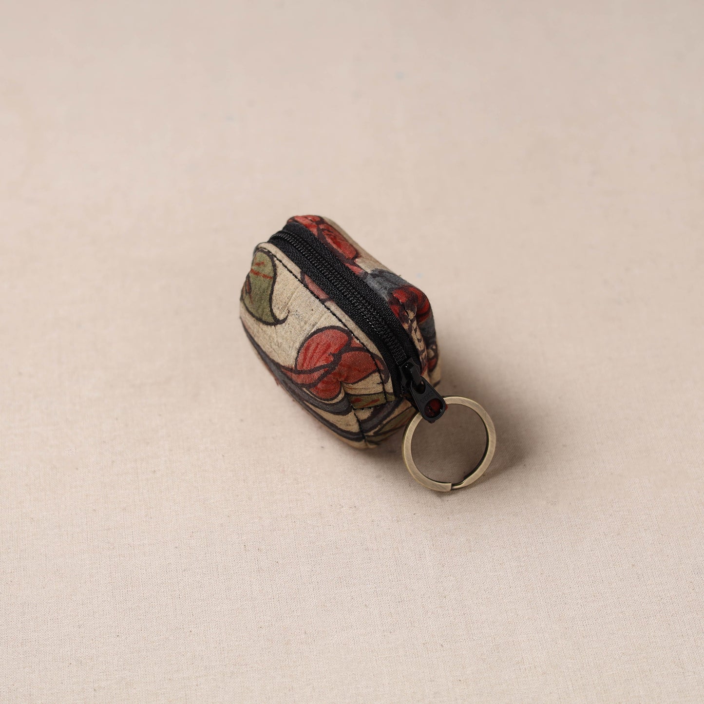 Handpainted kalamkari natural dyed keychain pouch 11