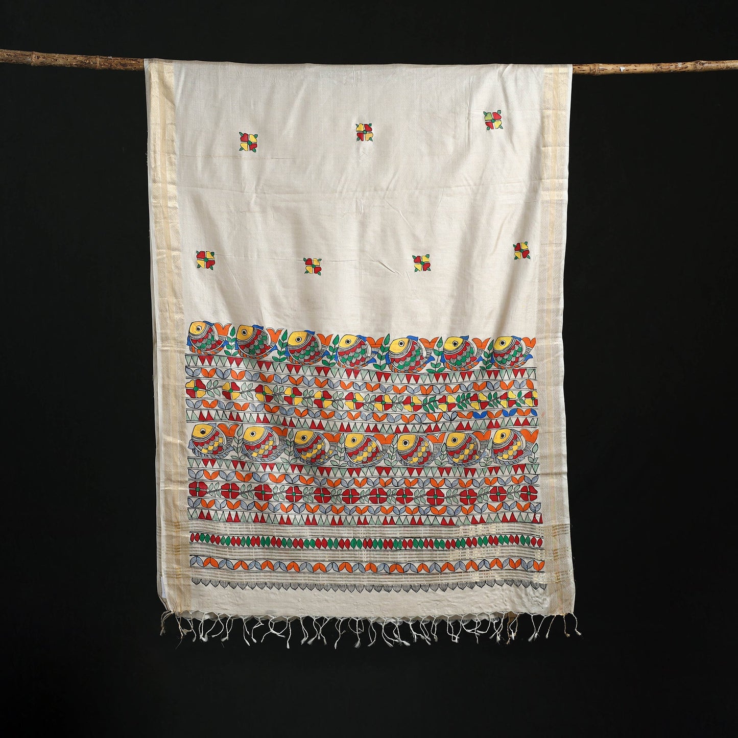 Handpainted madhubani handloom tussar cotton dupatta 16