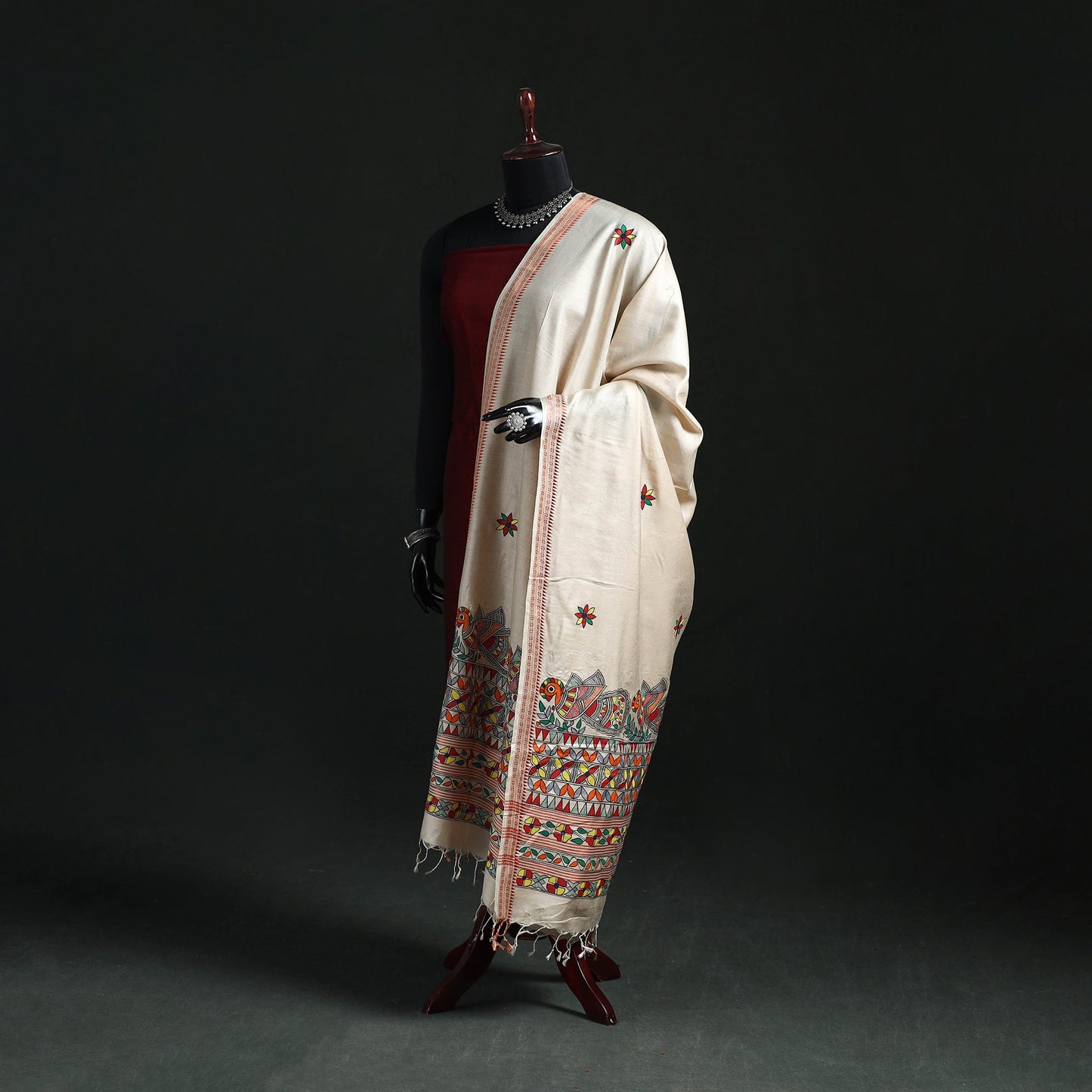 Handpainted madhubani handloom tussar cotton dupatta 19
