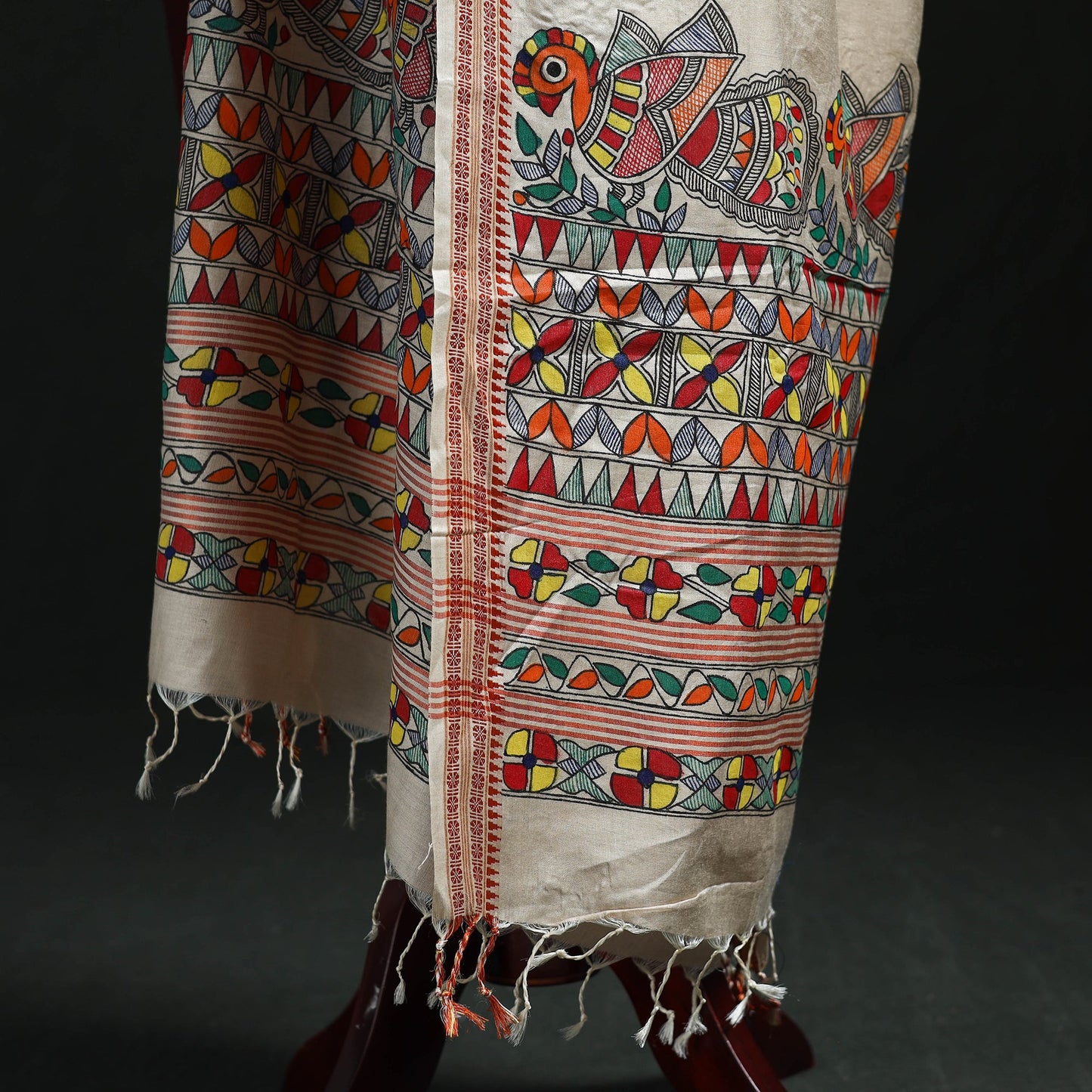 Handpainted madhubani handloom tussar cotton dupatta 19